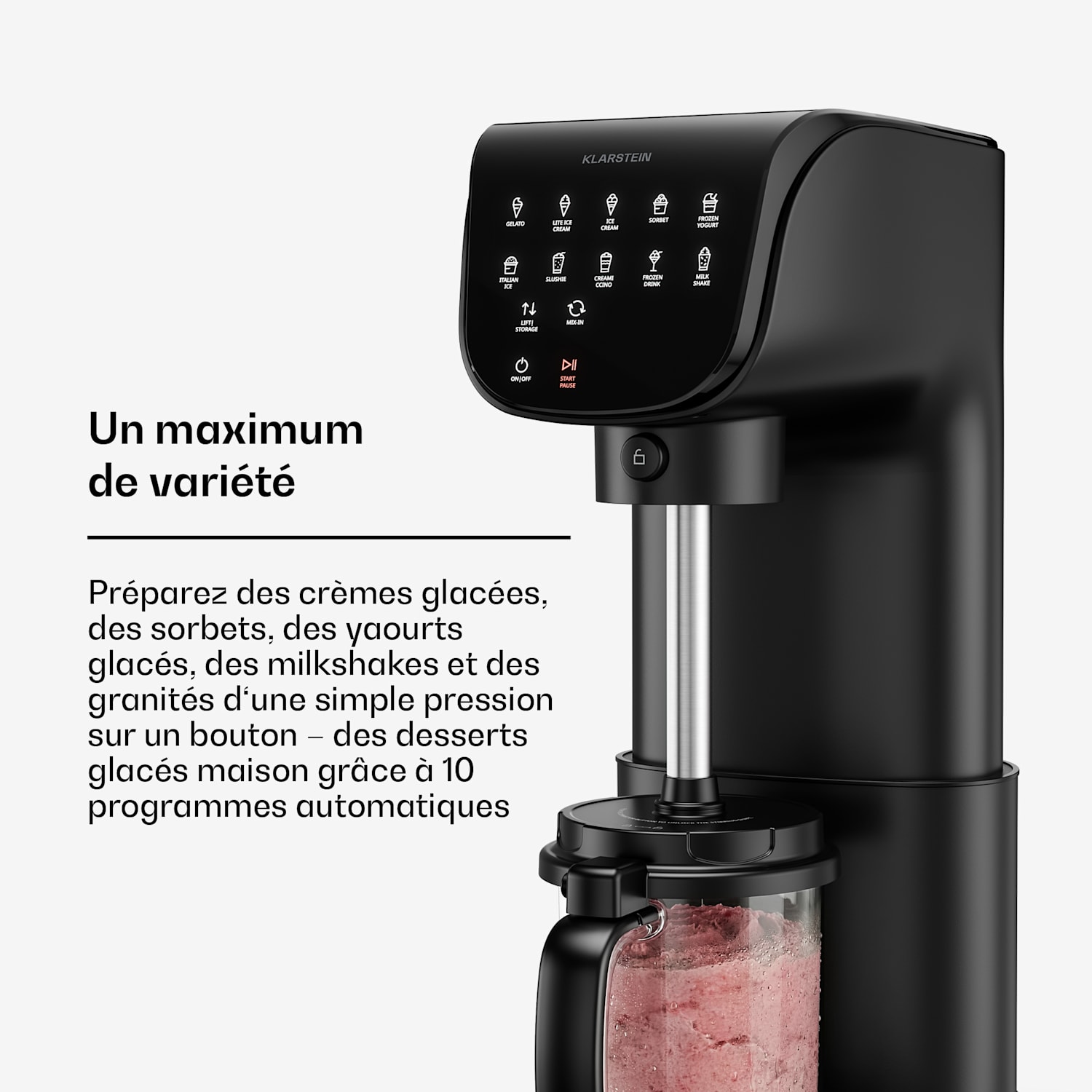 Machine à glace Velaire sans compresseur | 1,8 l | 500 W | 10 programmes | Commande tactile Noir