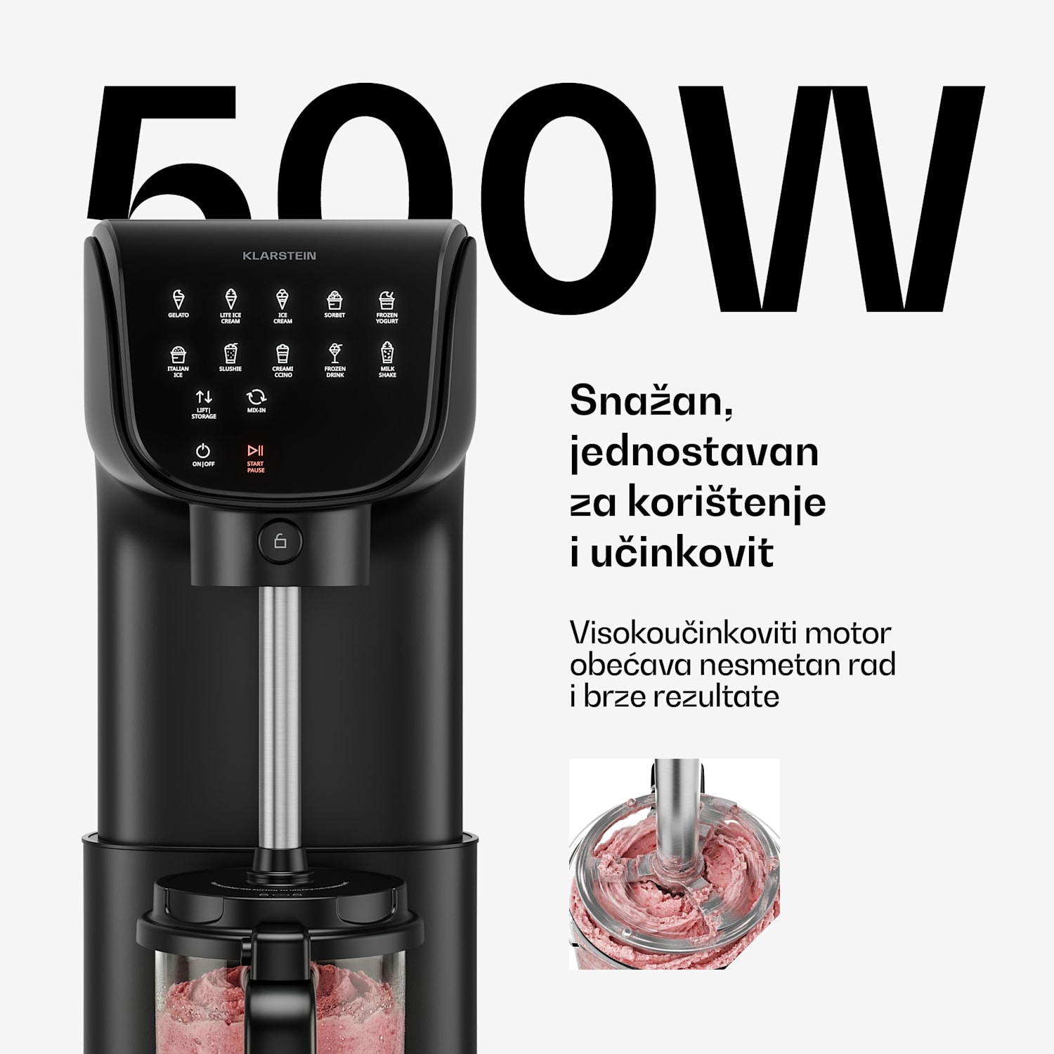 Velaire aparat za sladoled bez kompresora | 1,8 l | 500 W | 10 programa | upravljanje na dodir Crna