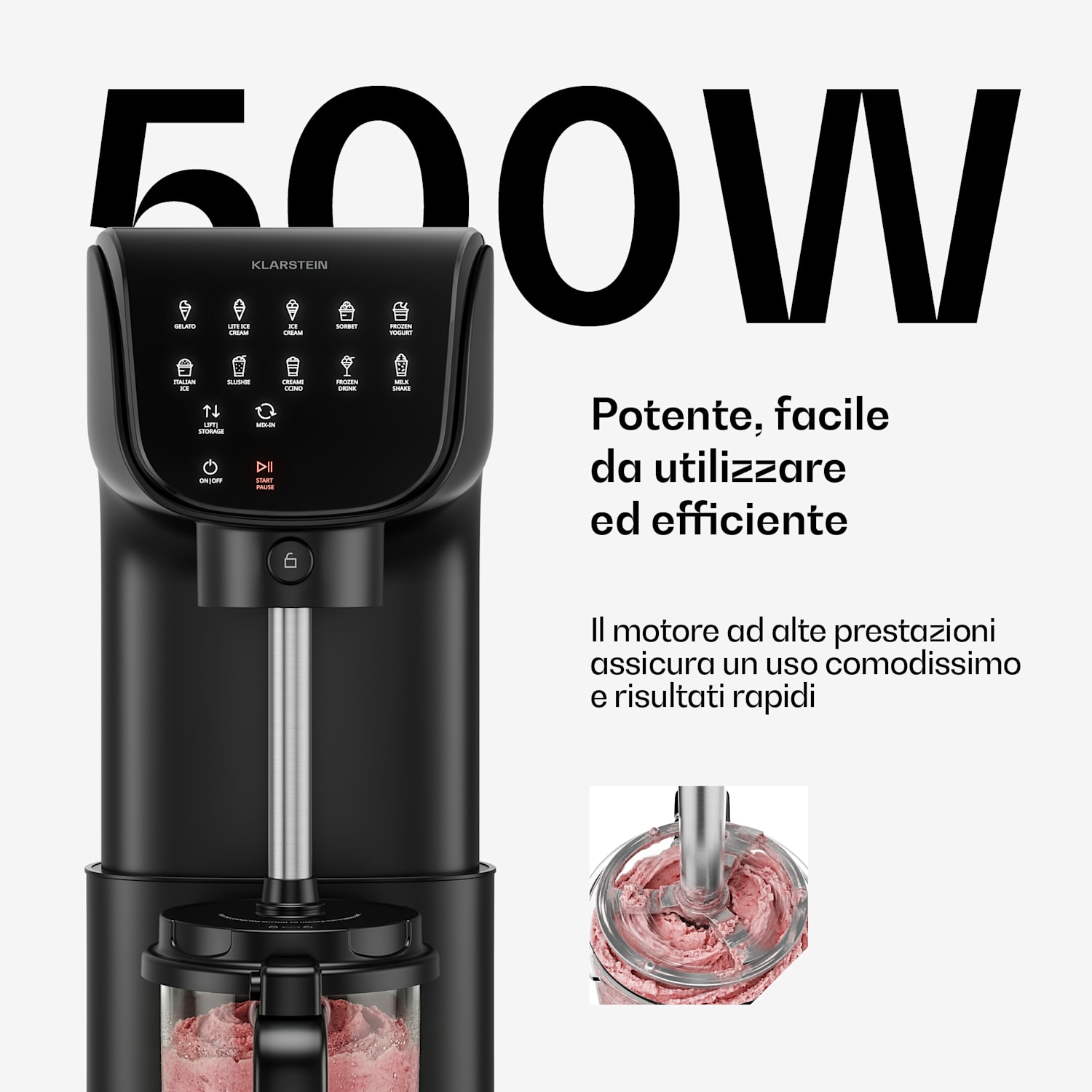 Velaire - Gelatiera senza compressore | 1,8 l | 500 W | 10 programmi | Controllo touch Nero