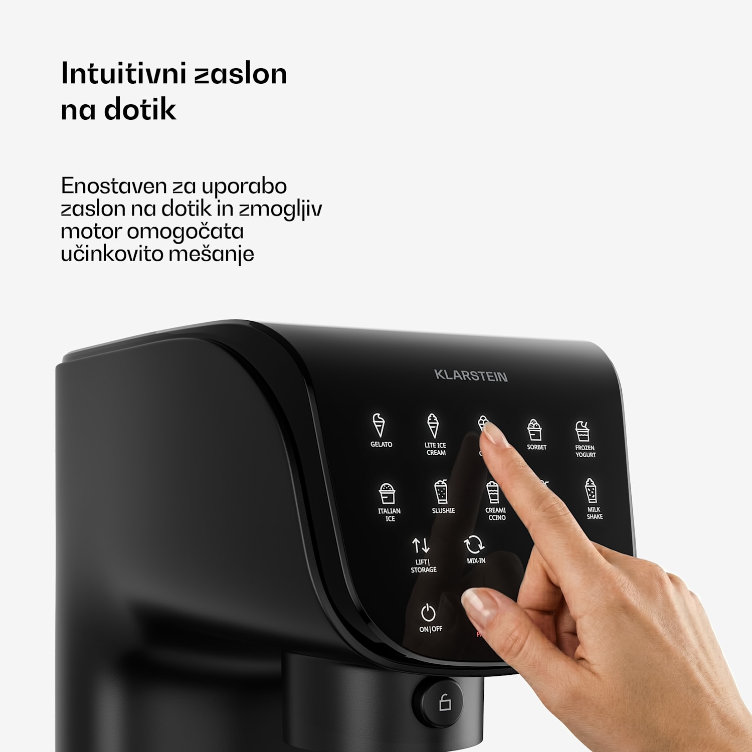 Aparat za sladoled Velaire brez kompresorja | 1,8 l | 500 W | 10 programov | upravljanje na dotik Črna