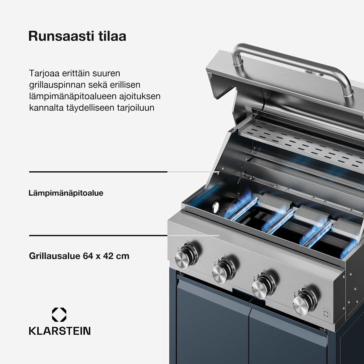 WaldChef ulkokeittiö | Kaasugrilli | 4 poltinta | 30 mbar | 12800 W | Valurautaritilä | Ruostumaton teräs Kaasugrilli 30mbar