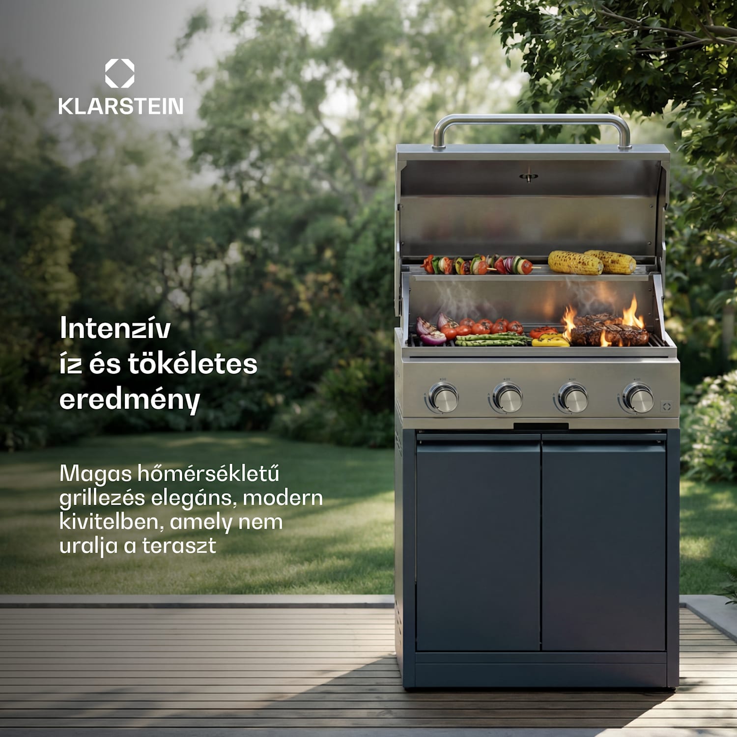 WaldChef gázgrill | 4 égő | 30 mbar | 12800 W | Öntöttvas rács | Rozsdamentes acél 