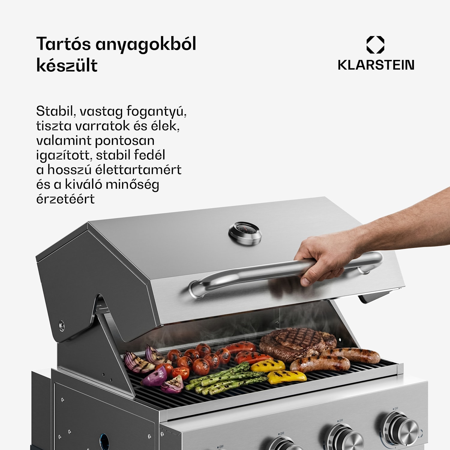 WaldChef gázgrill | 4 égő | 30 mbar | 12800 W | Öntöttvas rács | Rozsdamentes acél 