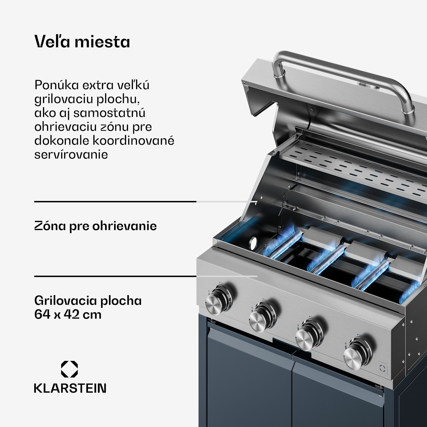 WaldChef plynový gril | 4 horáky | 30 mbar | 12800 W | Liatinový rošt | Nehrdzavejúca oceľ 