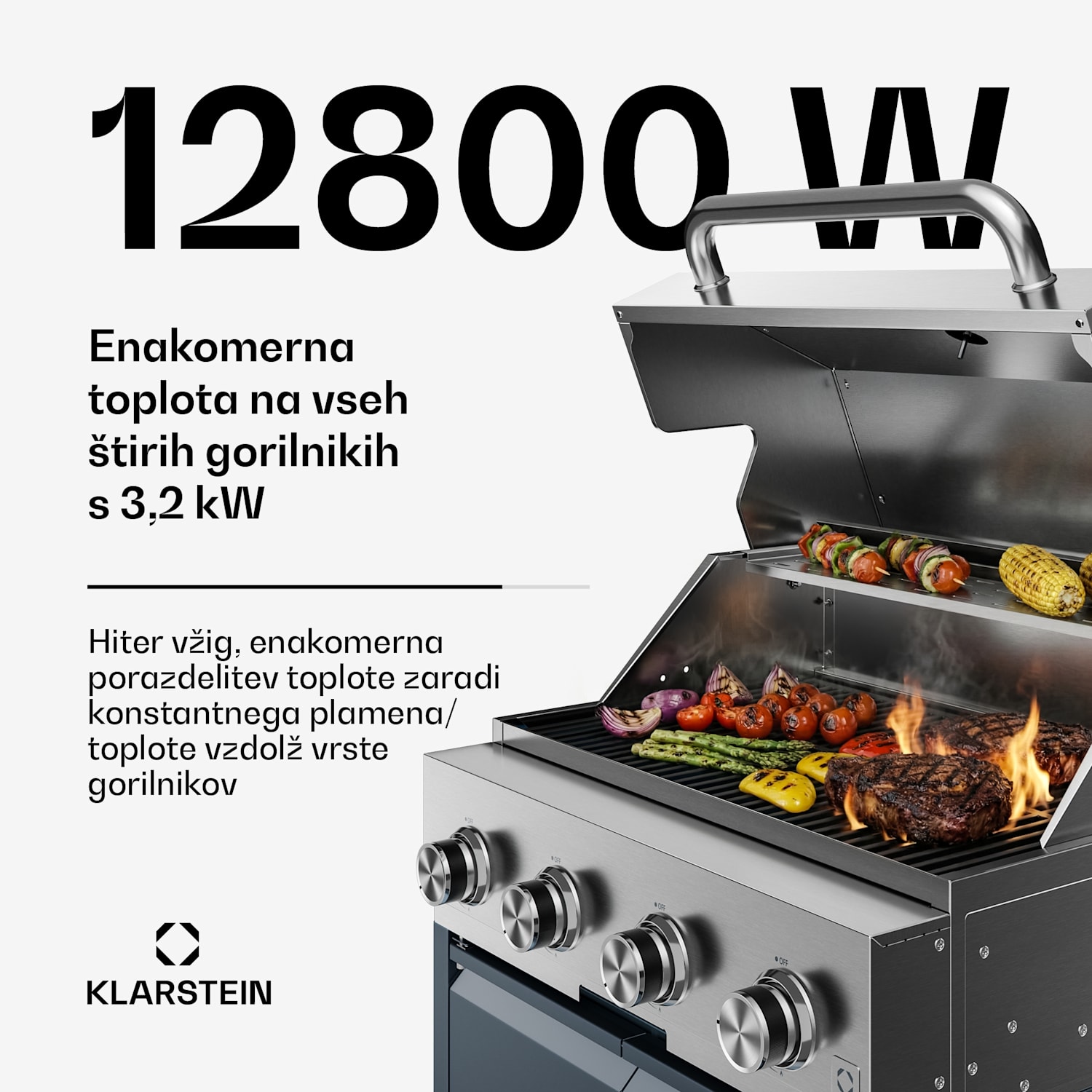 WaldChef plinski žar | 4 gorilniki | 30 mbar | 12800 W | Litoželezni žar | Nerjaveče jeklo 