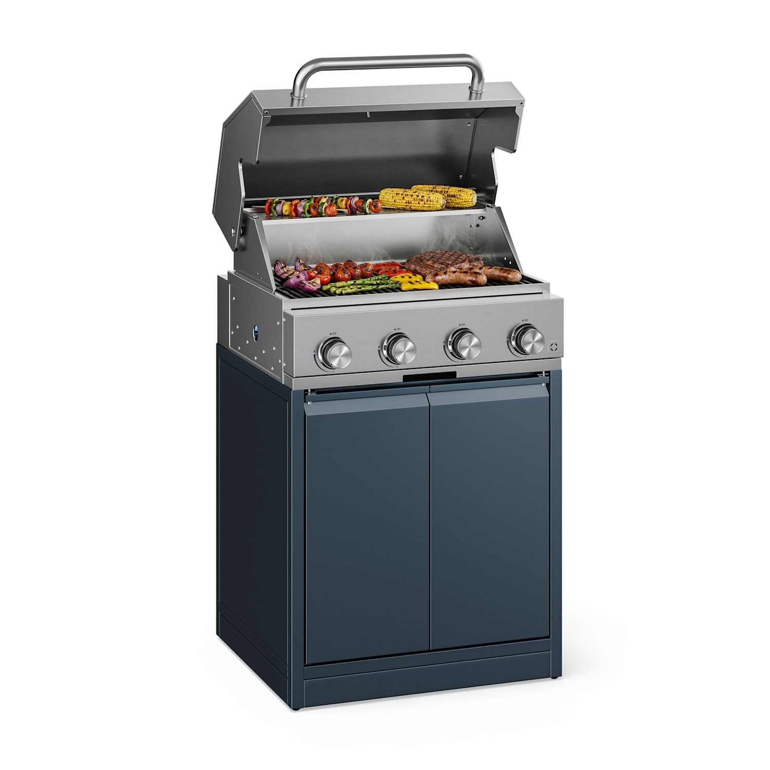 WaldChef - Barbecue a gas | 4 bruciatori | 30 mbar | 12800 W | Griglia in ghisa | Acciaio inox 