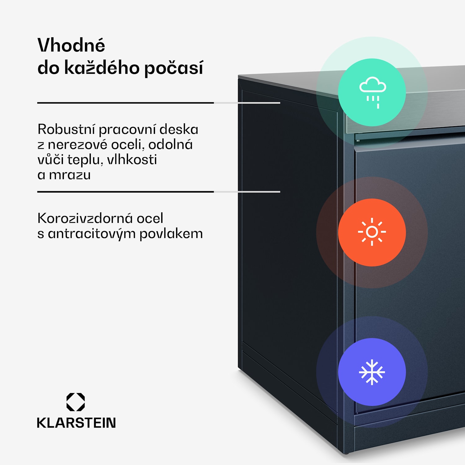 WaldChef úložná skříňka | Pracovní deska z nerezavějící oceli | Odolná vůči povětrnostním vlivům | 90 x 90 cm 