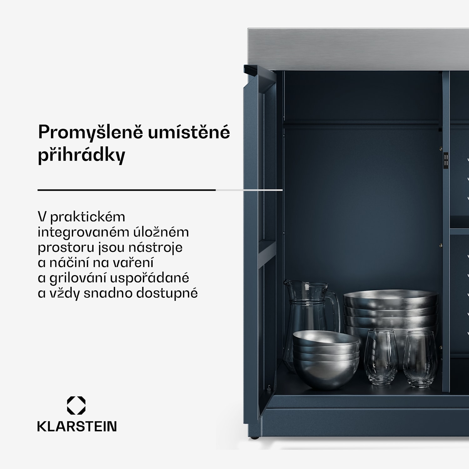 WaldChef úložná skříňka | Pracovní deska z nerezavějící oceli | Odolná vůči povětrnostním vlivům | 90 x 90 cm 