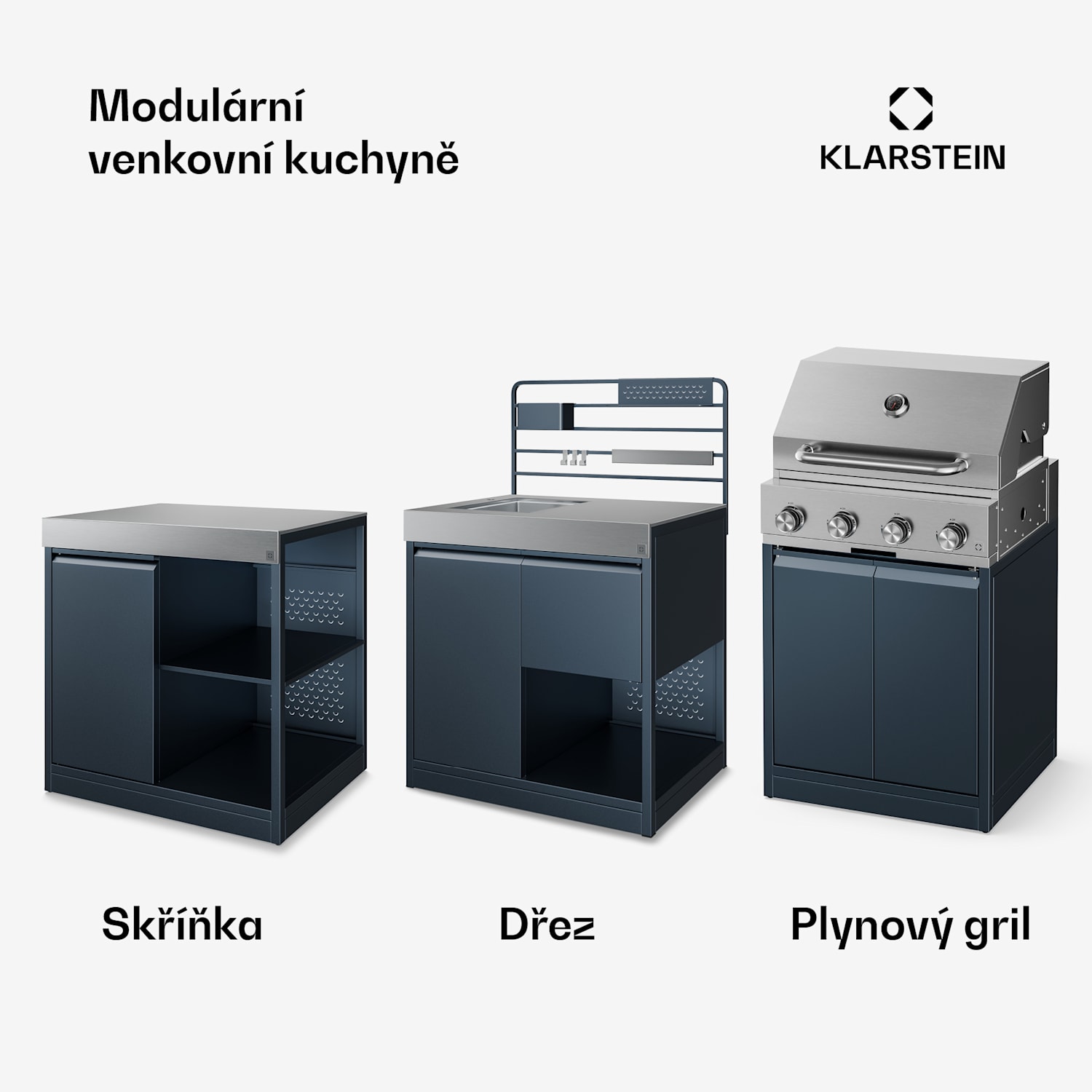 WaldChef úložná skříňka | Pracovní deska z nerezavějící oceli | Odolná vůči povětrnostním vlivům | 90 x 90 cm 