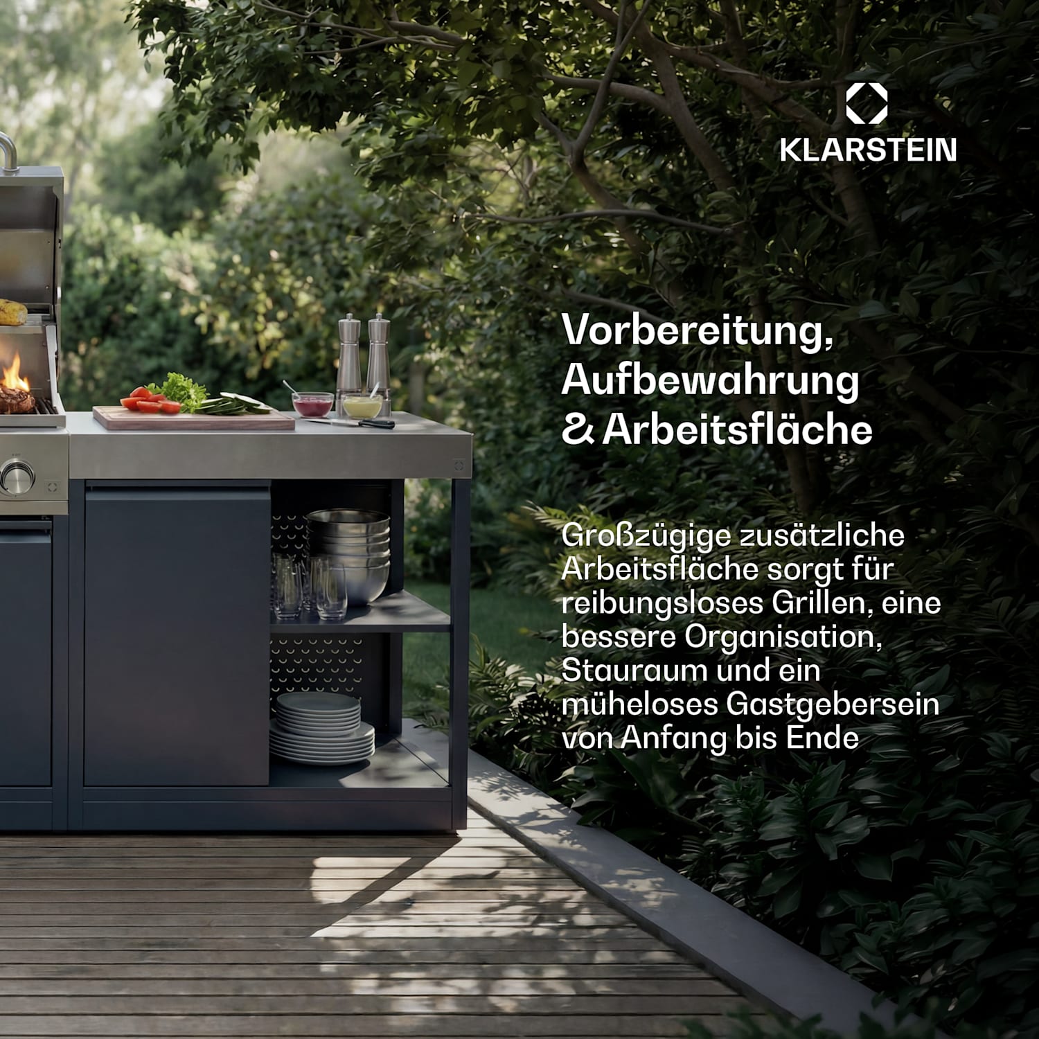 WaldChef Aufbewahrungsschrank | Edelstahl-Arbeitsplatte | Wetterfest | 90 x 90 cm 