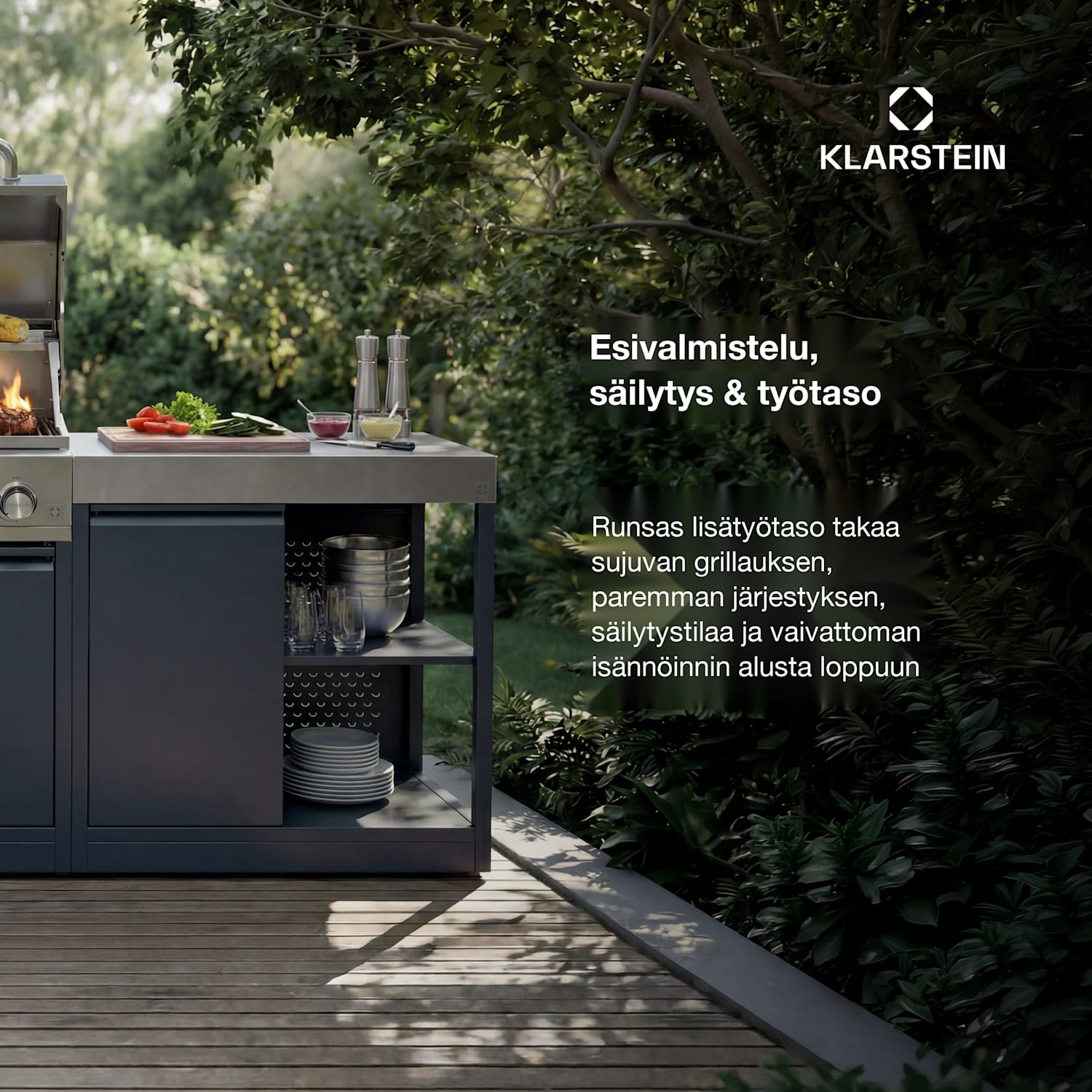 WaldChef ulkokeittiö | keittiökaappi | ruostumaton teräs työtaso | säänkestävä | 90 x 90 cm Keittiön kaappi