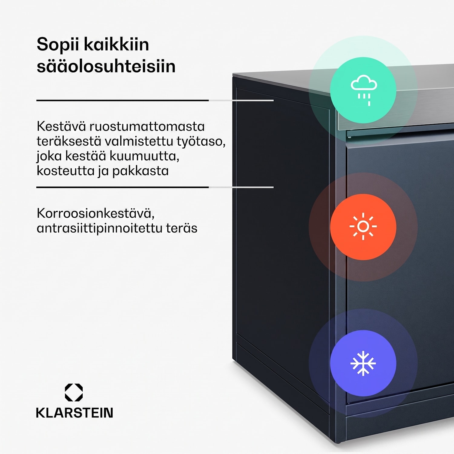 WaldChef ulkokeittiö | keittiökaappi | ruostumaton teräs työtaso | säänkestävä | 90 x 90 cm Keittiön kaappi