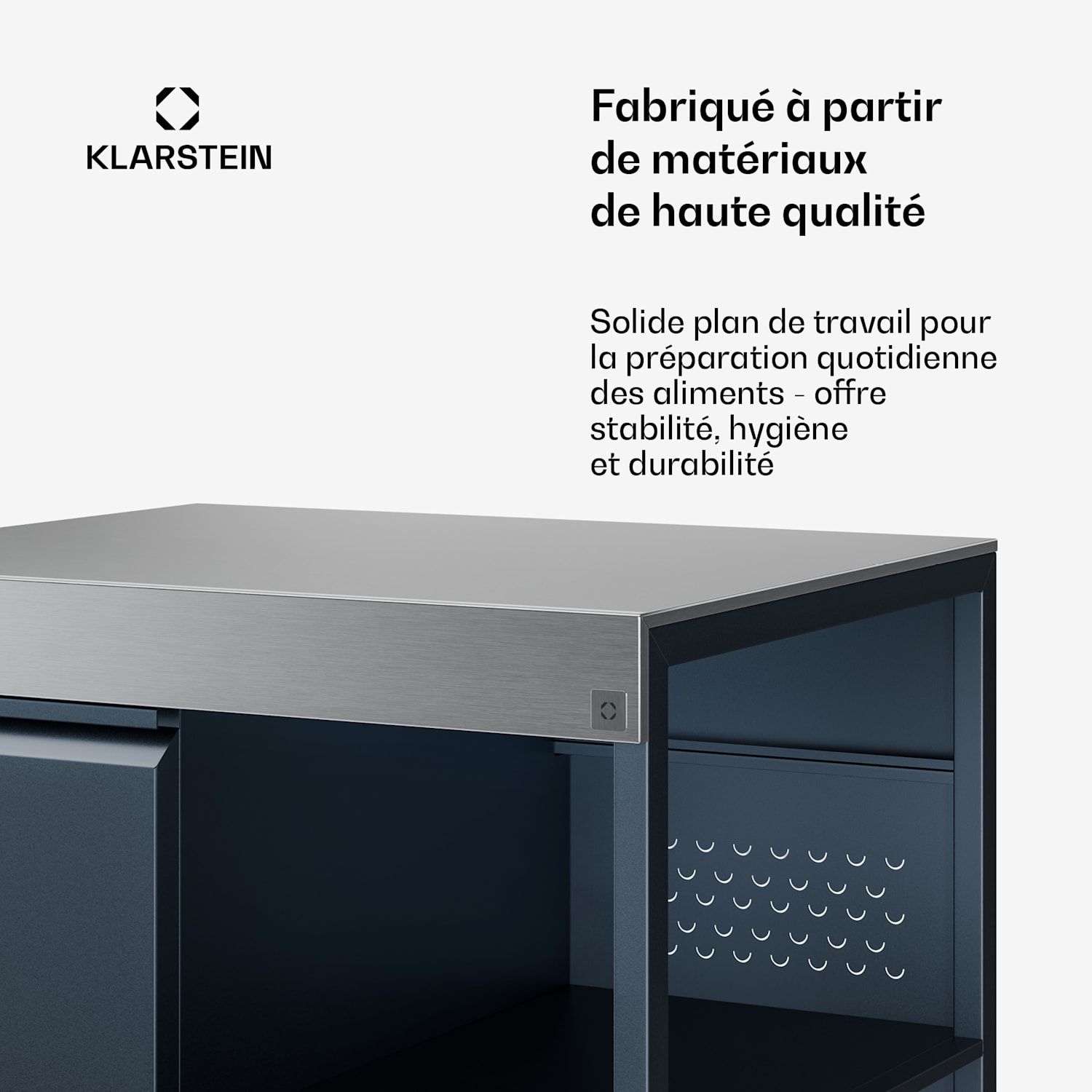 WaldChef Placard de rangement | Plan de travail en acier inoxydable | Résistant aux intempéries | 90 x 90 cm 