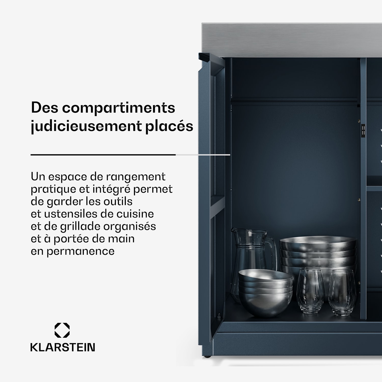 WaldChef Placard de rangement | Plan de travail en acier inoxydable | Résistant aux intempéries | 90 x 90 cm 