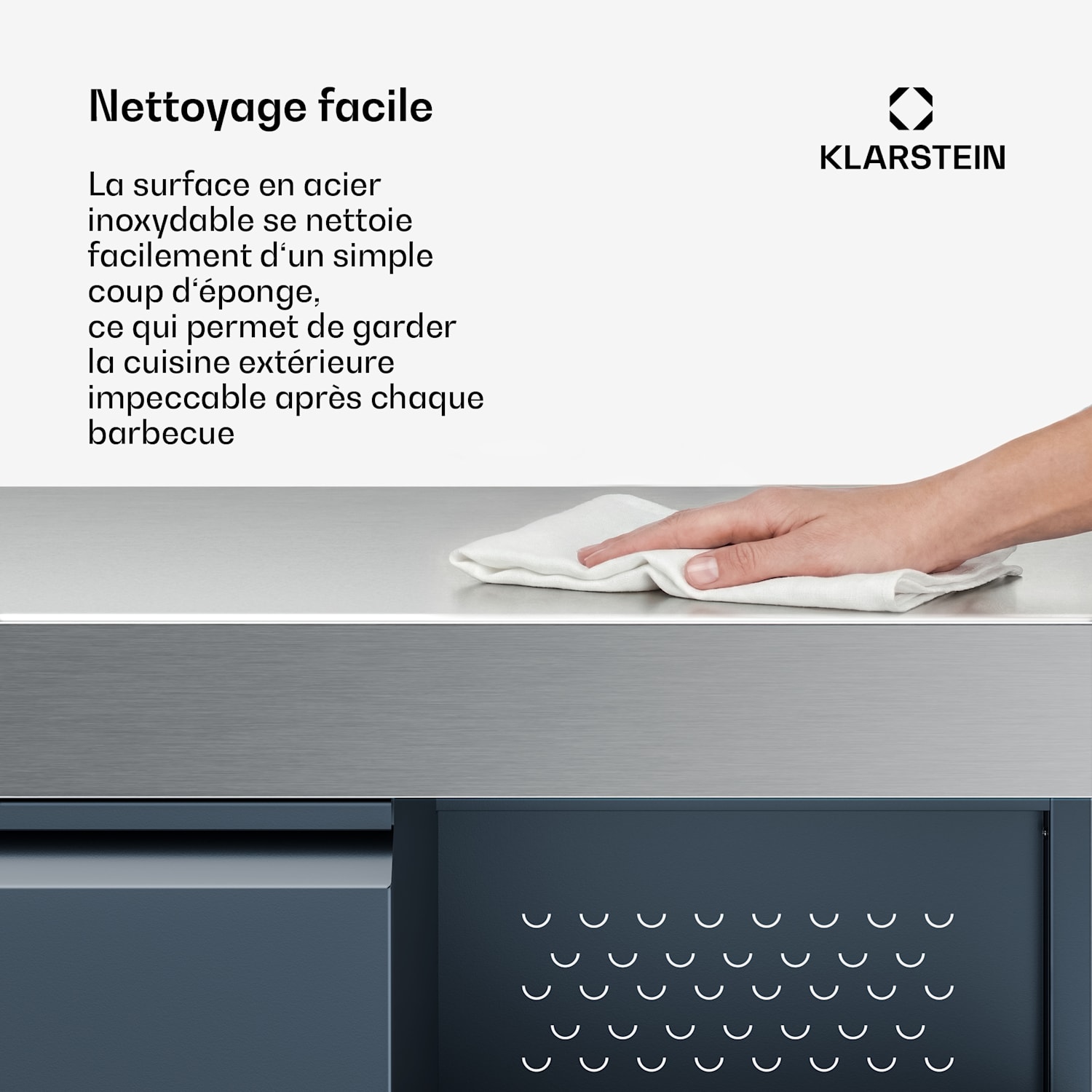 WaldChef Placard de rangement | Plan de travail en acier inoxydable | Résistant aux intempéries | 90 x 90 cm 