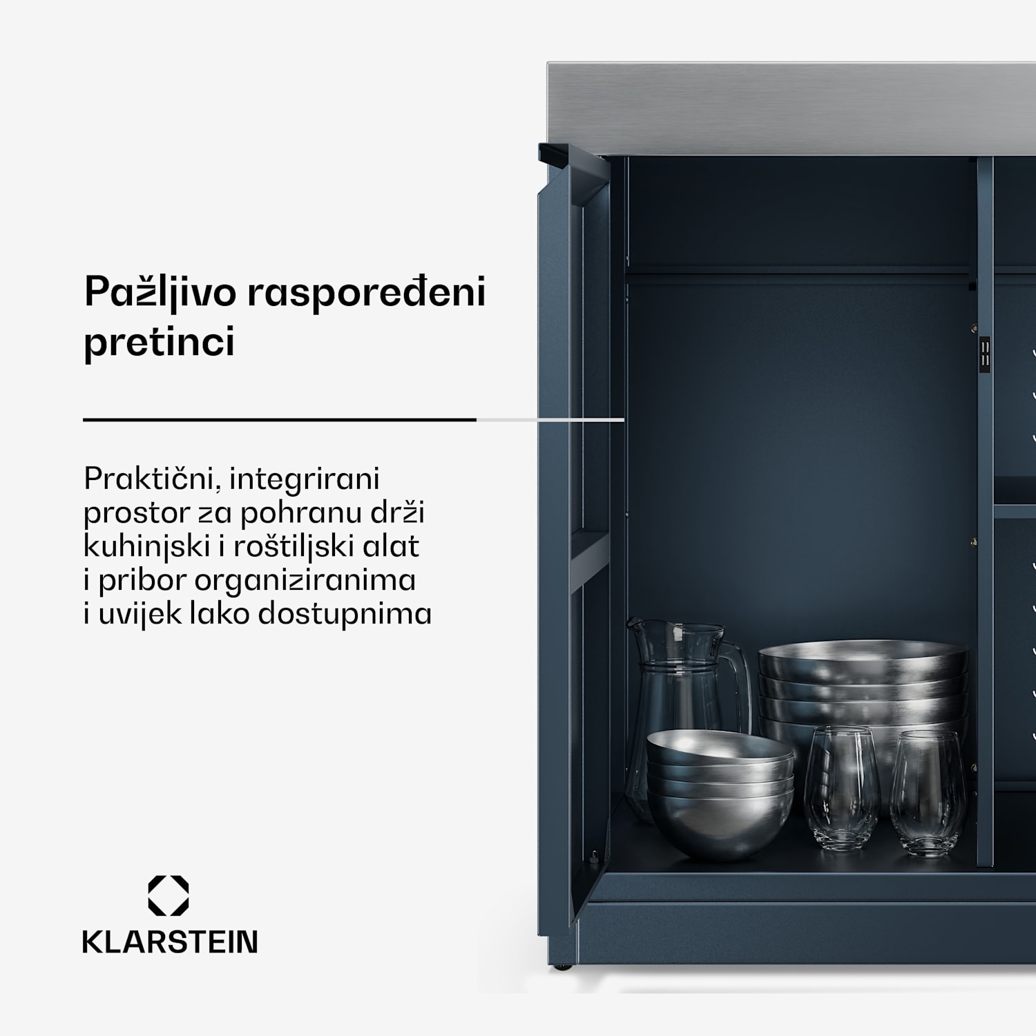 WaldChef ormarić za pohranu | Radna ploča od nehrđajućeg čelika | Otporan na vremenske uvjete | 90 x 90 cm 