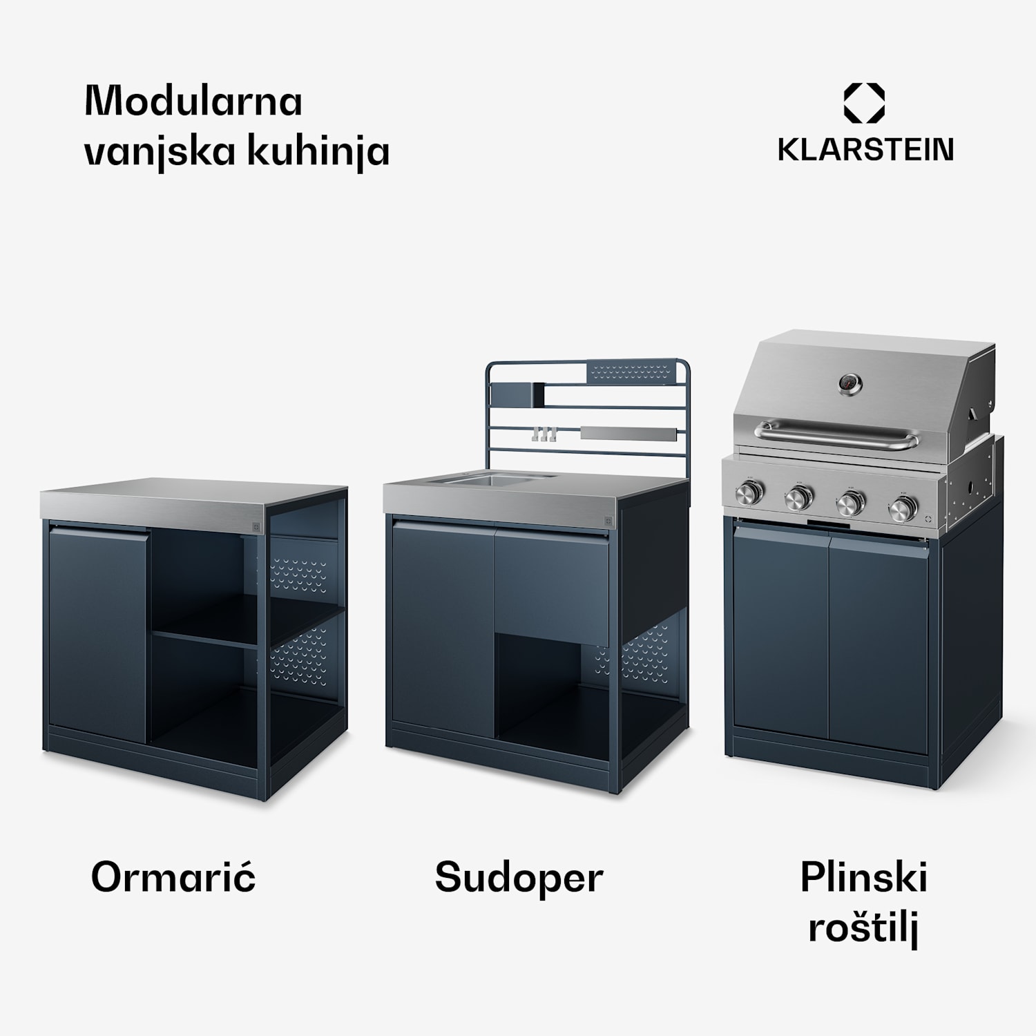 WaldChef ormarić za pohranu | Radna ploča od nehrđajućeg čelika | Otporan na vremenske uvjete | 90 x 90 cm 