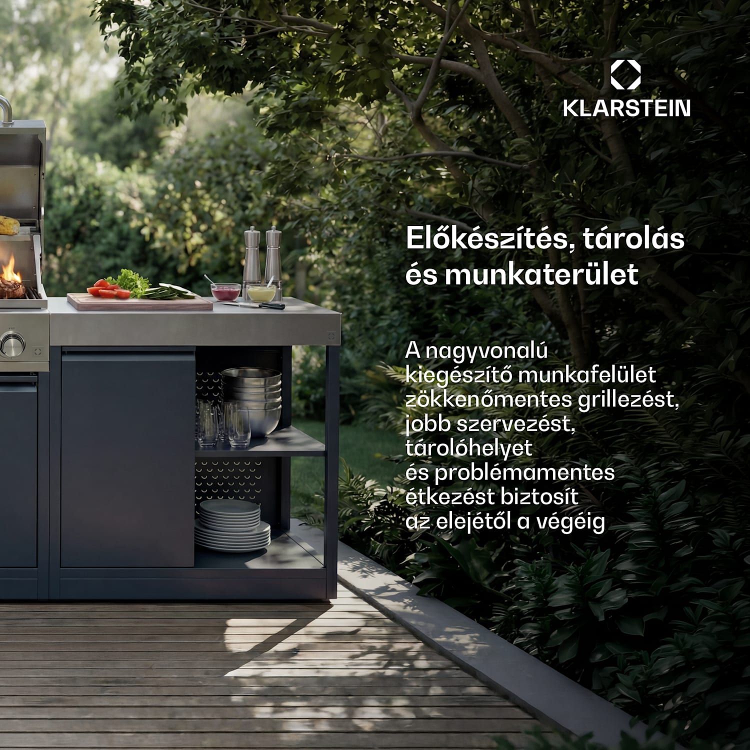 WaldChef tárolószekrény | Rozsdamentes acél munkalap | Időjárásálló | 90 x 90 cm 