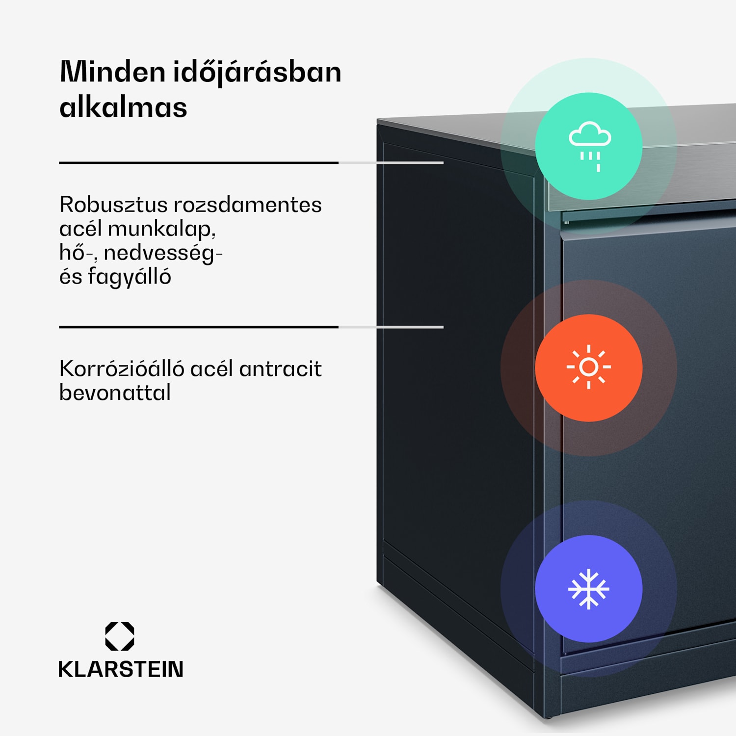 WaldChef tárolószekrény | Rozsdamentes acél munkalap | Időjárásálló | 90 x 90 cm 