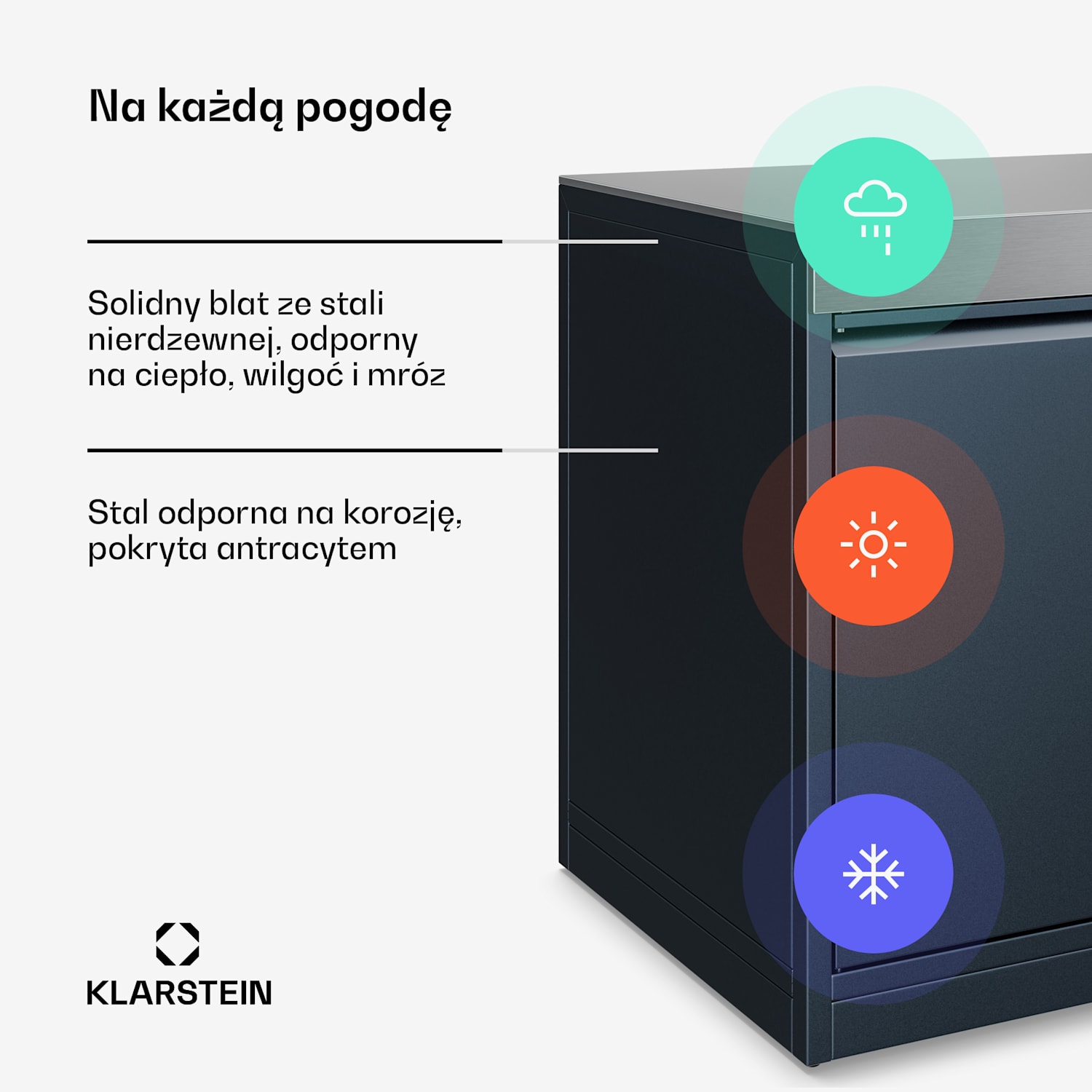 WaldChef Szafka do przechowywania | Blat ze stali nierdzewnej | Odporna na warunki atmosferyczne | 90 x 90 cm 