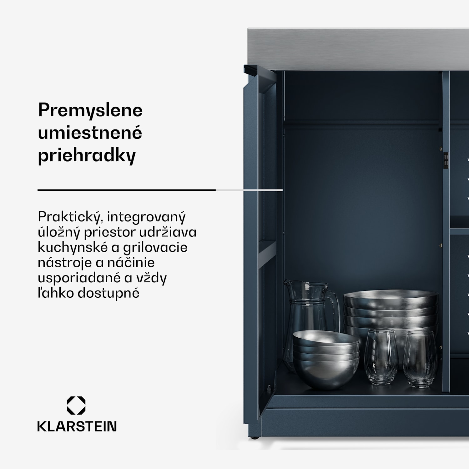 WaldChef úložná skrinka | Pracovná doska z nehrdzavejúcej ocele | Odolná voči poveternostným vplyvom | 90 x 90 cm 