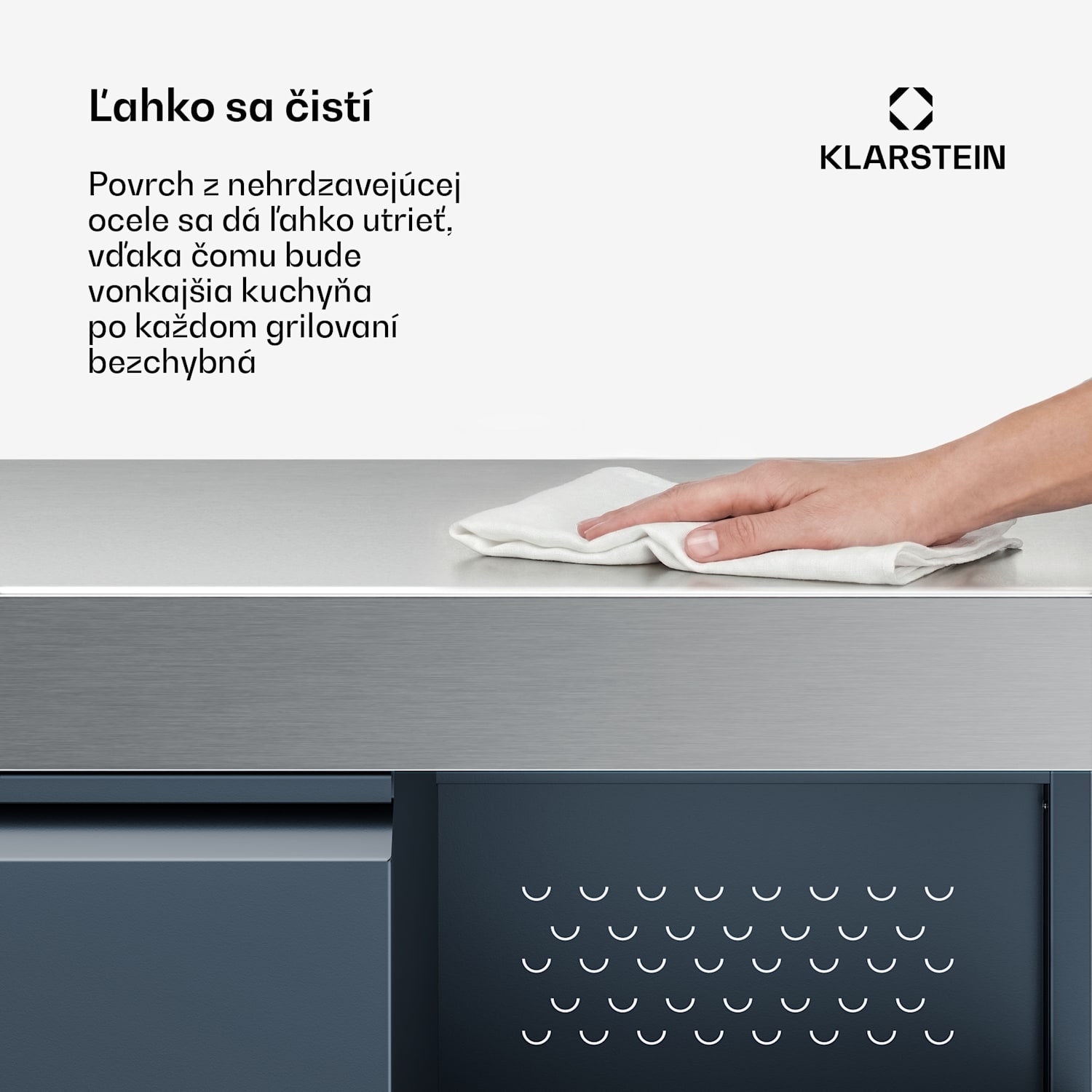 WaldChef úložná skrinka | Pracovná doska z nehrdzavejúcej ocele | Odolná voči poveternostným vplyvom | 90 x 90 cm 