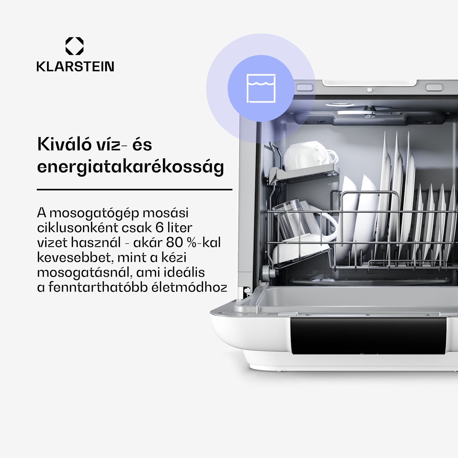 Melville asztali mosogatógép | 7 program | Aqua-Stop technológia | 860 W | 42 cm D