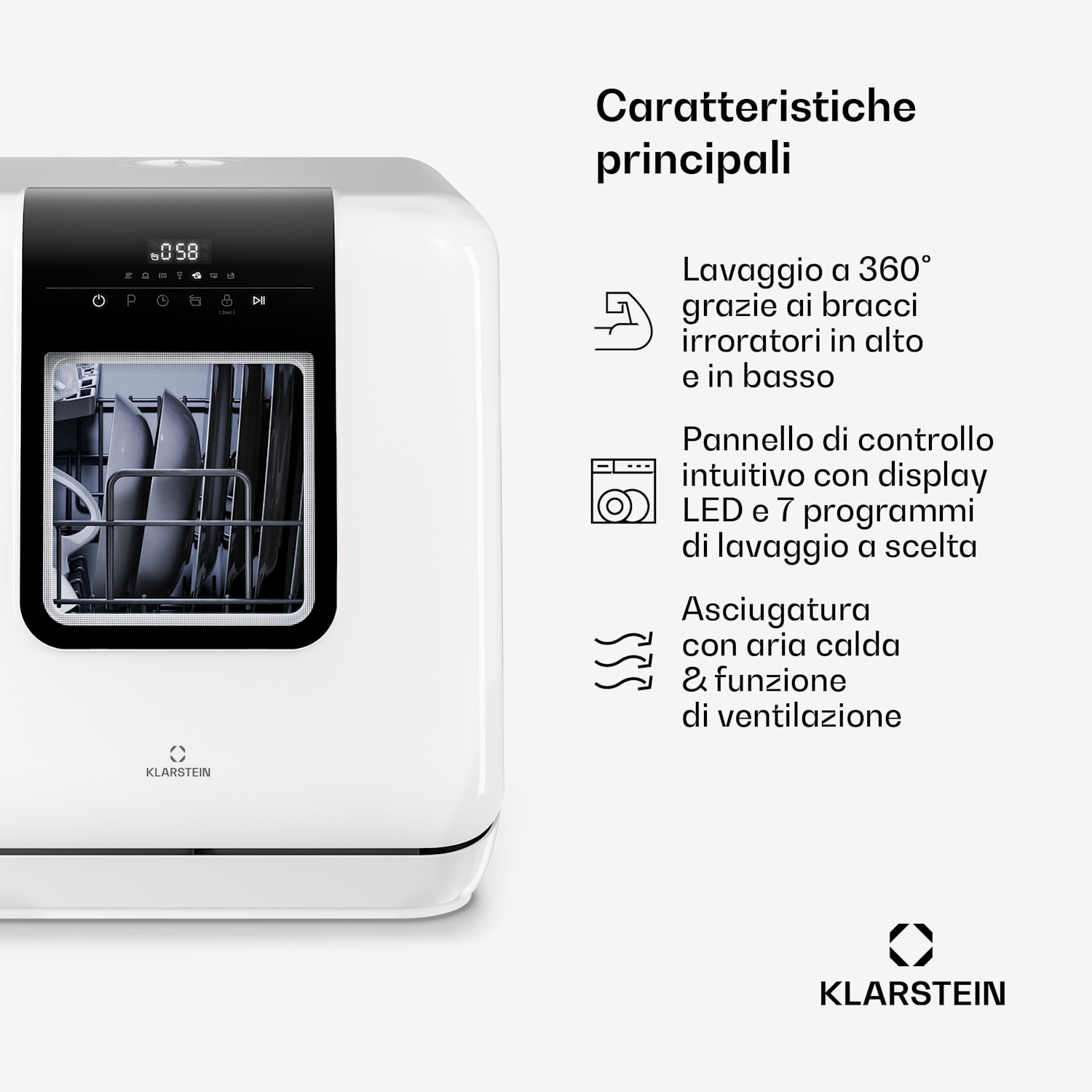 Melville - Lavastoviglie da tavolo | 7 programmi | Tecnologia AquaStop | 860 W | 42 cm D