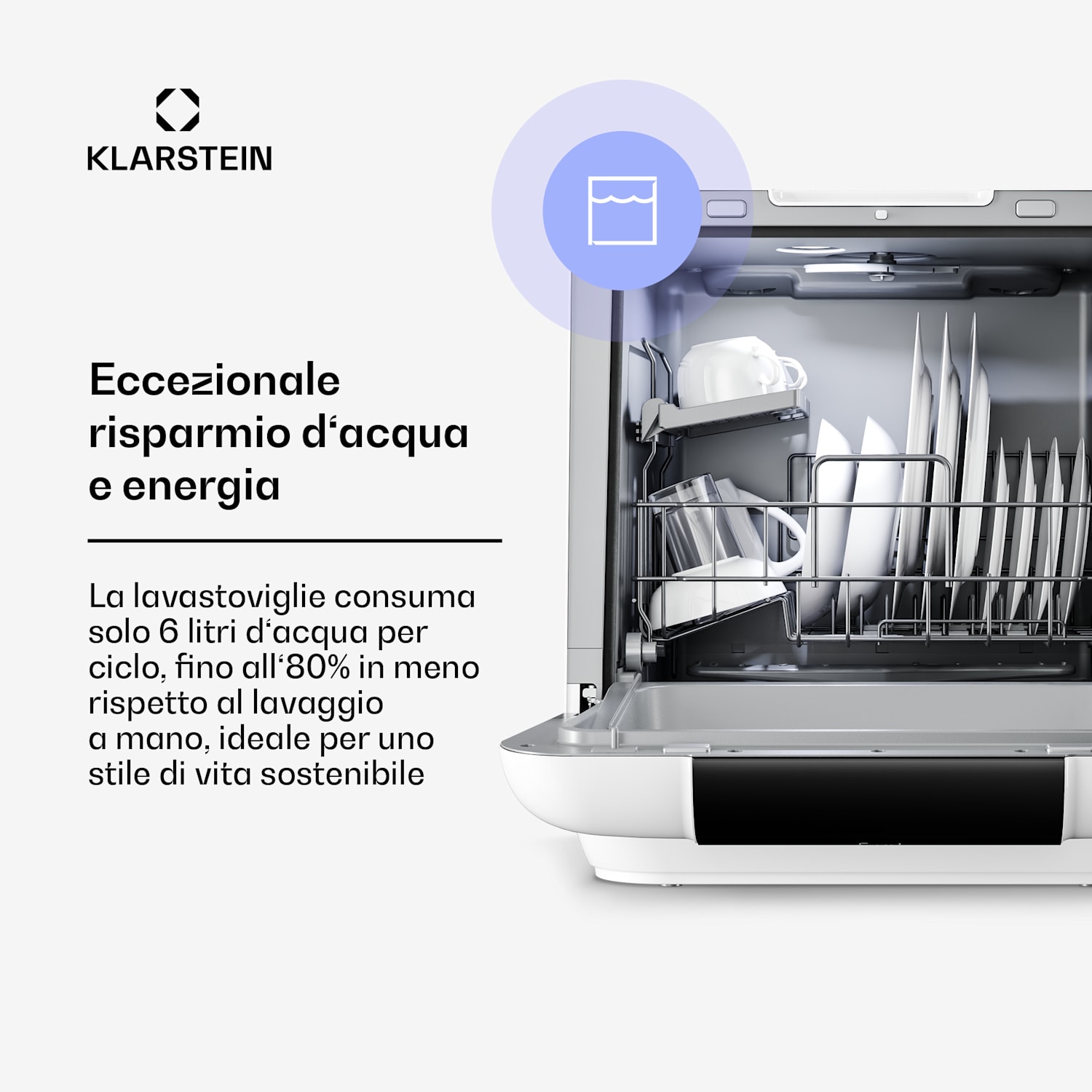 Melville - Lavastoviglie da tavolo | 7 programmi | Tecnologia AquaStop | 860 W | 42 cm D
