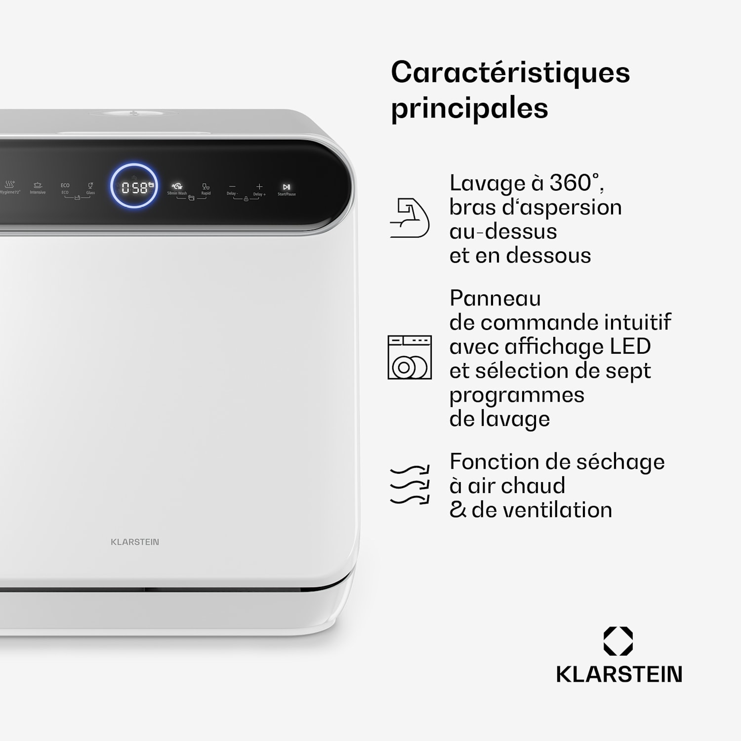Oceana Lave-vaisselel de table | 7 Programmes | Technologie Aqua-Stop | 860 W | 42 cm D