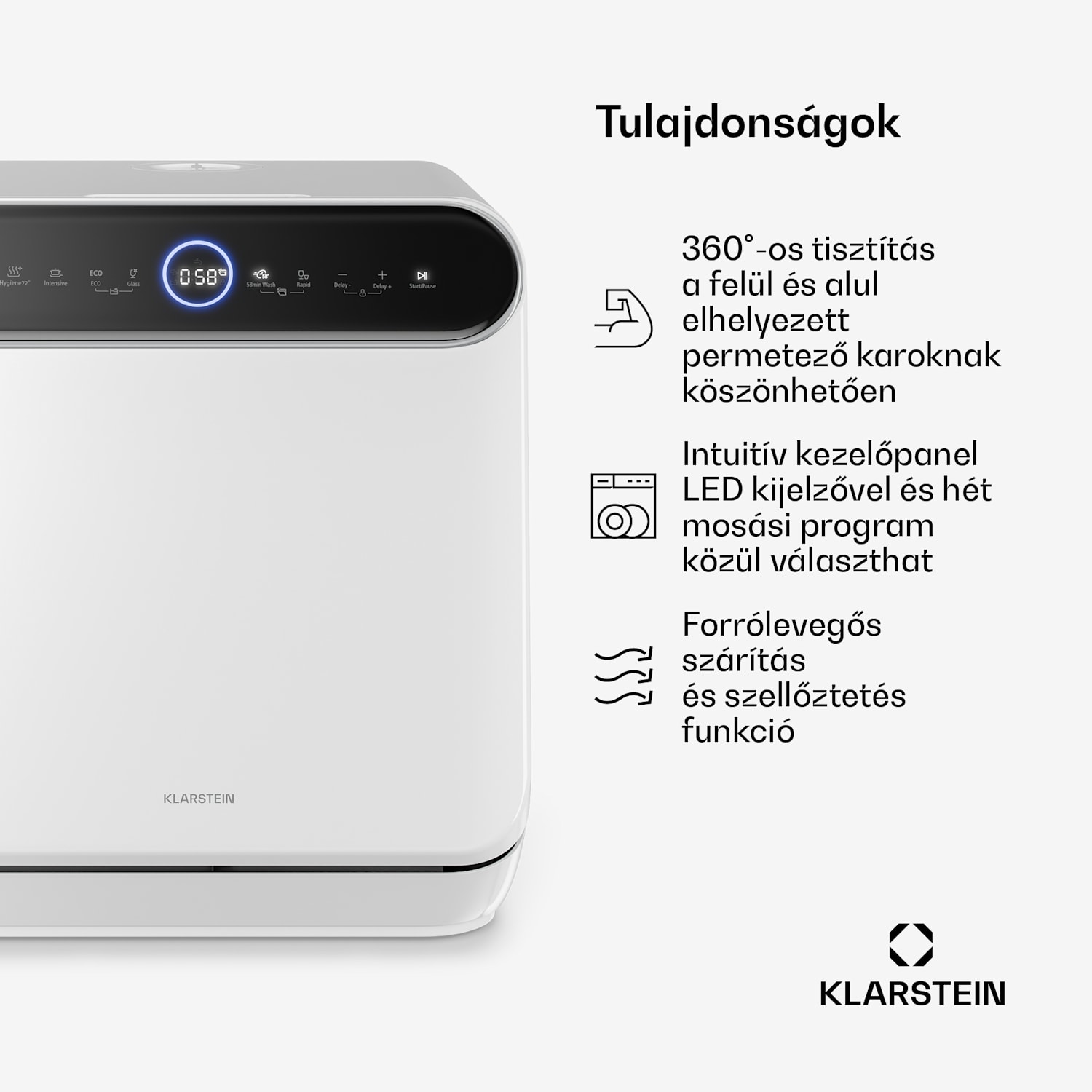 Oceana asztali mosogatógép | 7 program | Aqua-Stop technológia | 860 W | 42 cm D