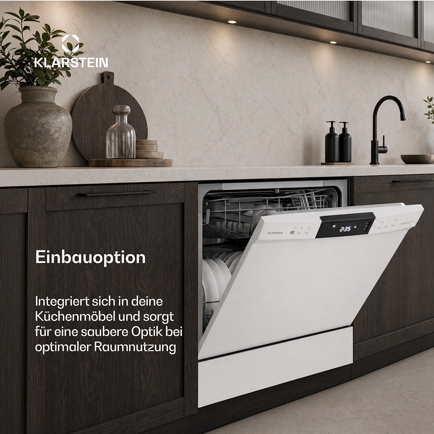 Amazonia Einbauspülmaschine | 8 Programme | Aqua-Stop-Technologie | 1620 W | 55 cm Weiß