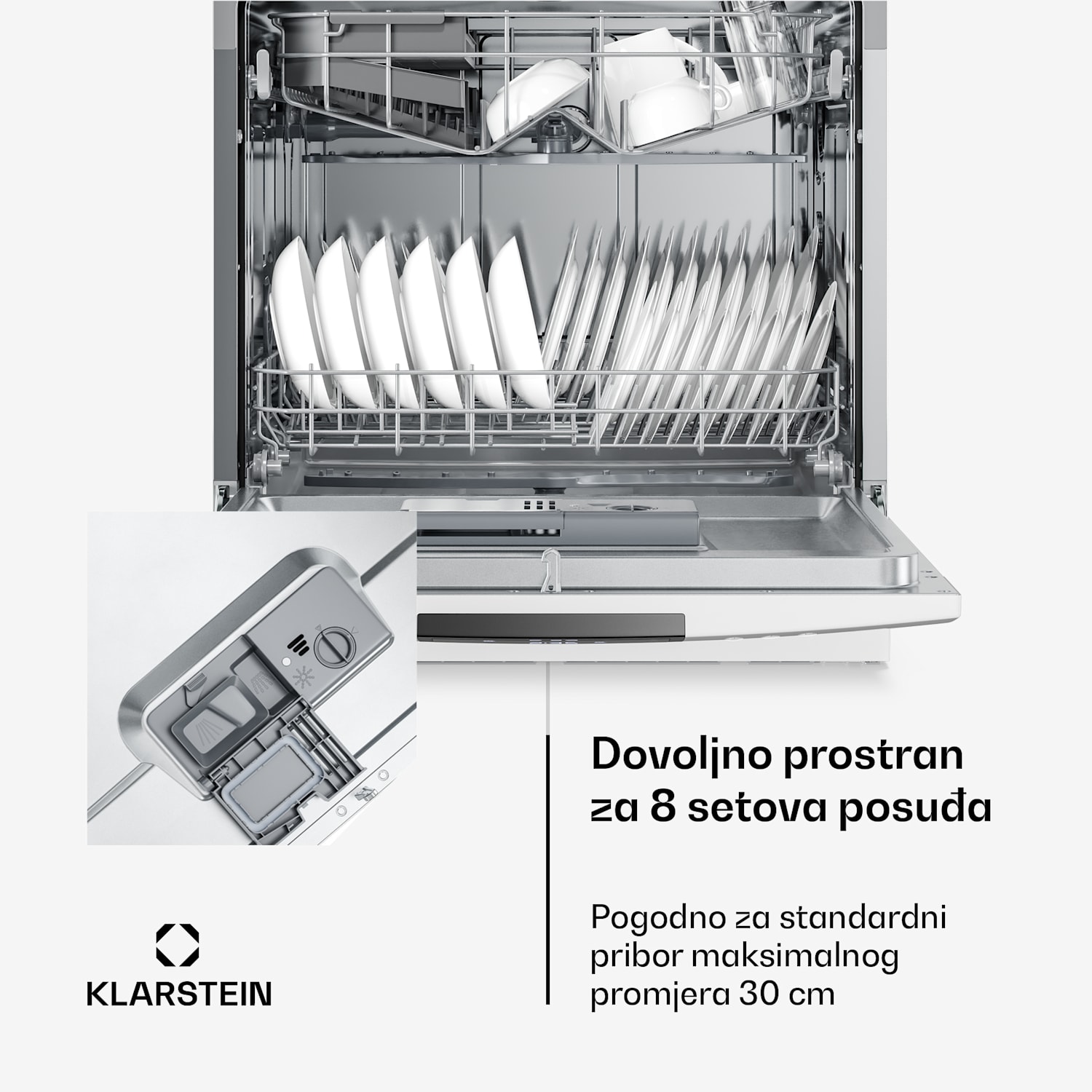 Ugradbena perilica posuđa Amazonia | 8 programa | Aqua-Stop tehnologija | 1620 W | 55 cm Bijela