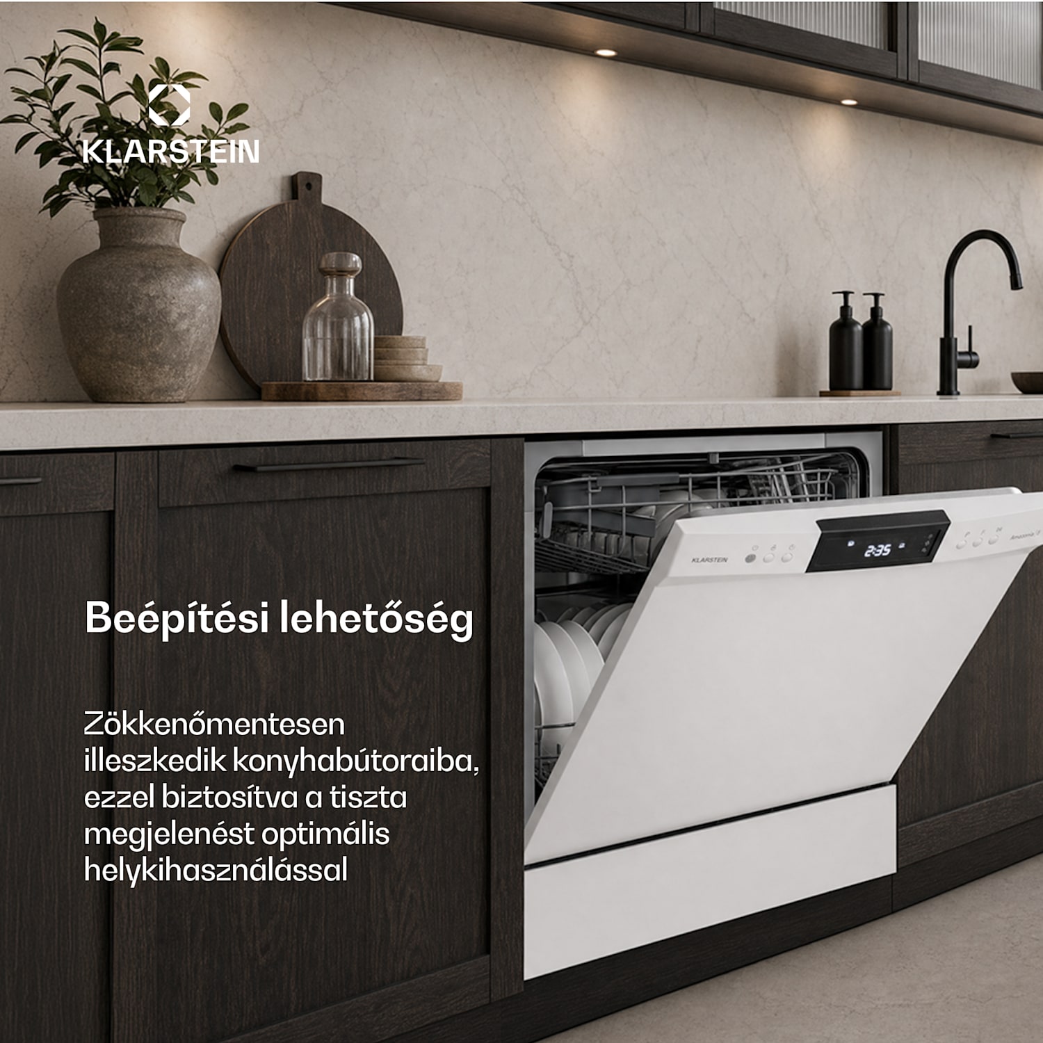 Amazonia beépíthető mosogatógép | 8 program | Aqua-Stop technológia | 1620 W | 55 cm Fehér