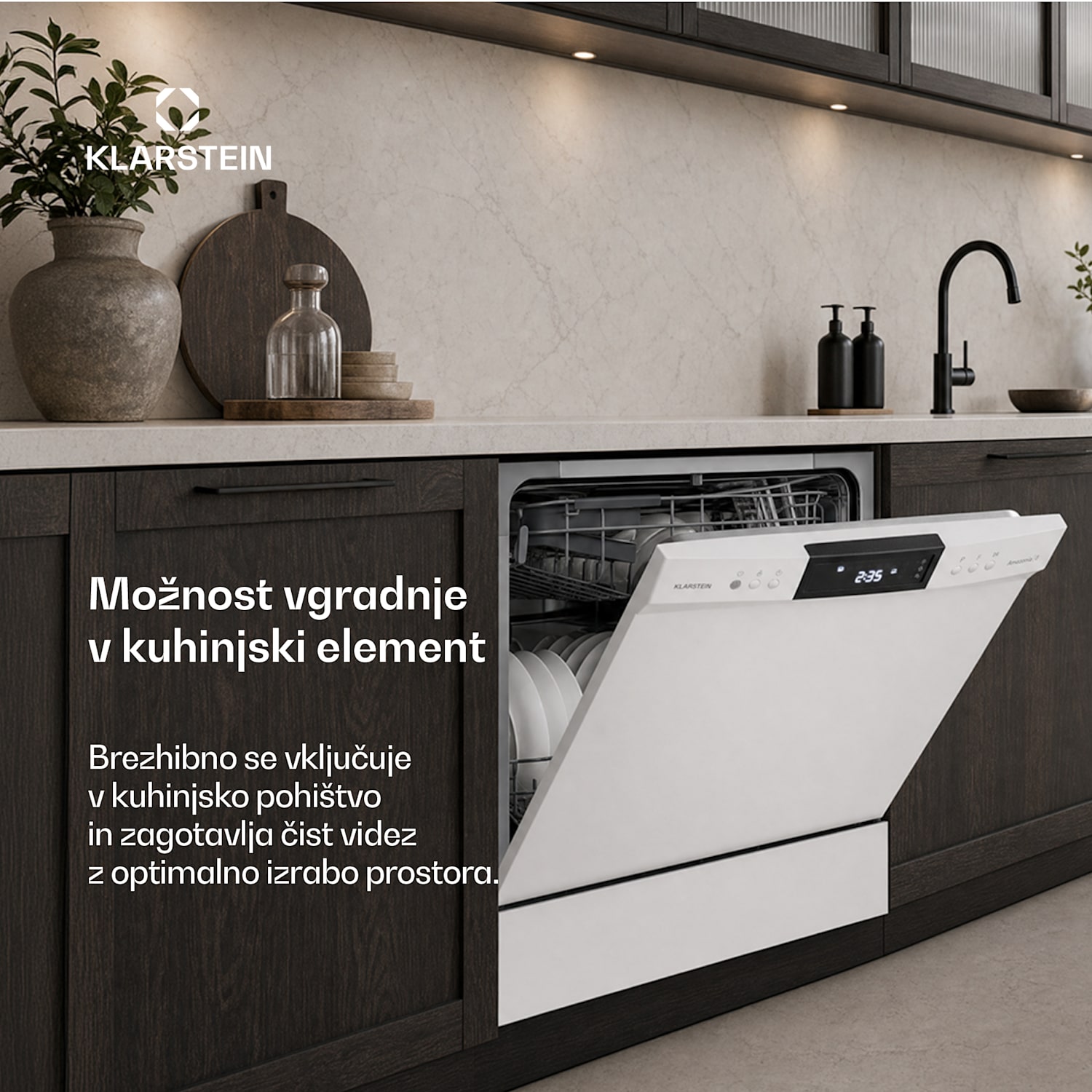Amazonia vgradni pomivalni stroj | 8 programov | Tehnologija Aqua-Stop | 1620 W | 55 cm Bela