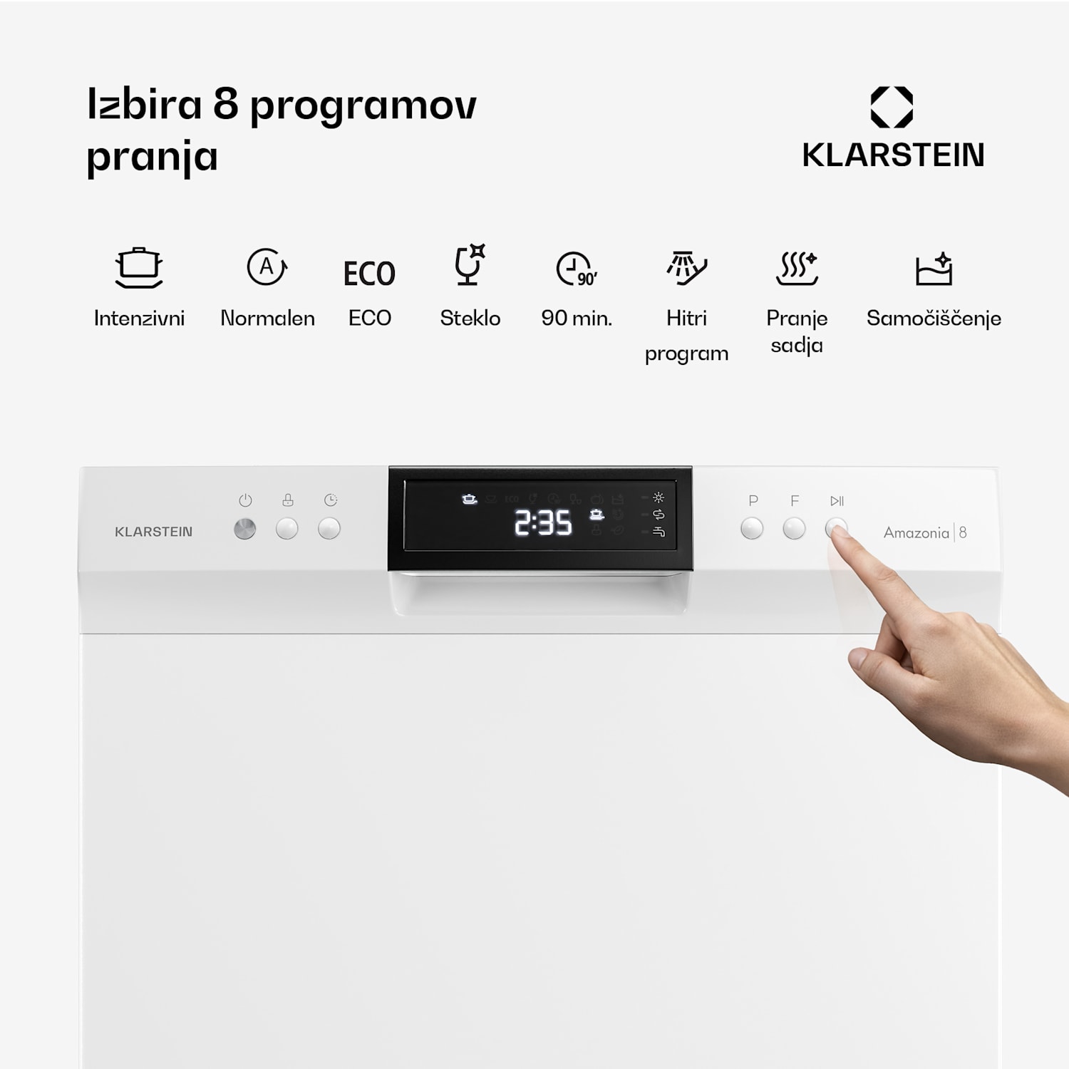 Amazonia vgradni pomivalni stroj | 8 programov | Tehnologija Aqua-Stop | 1620 W | 55 cm Bela