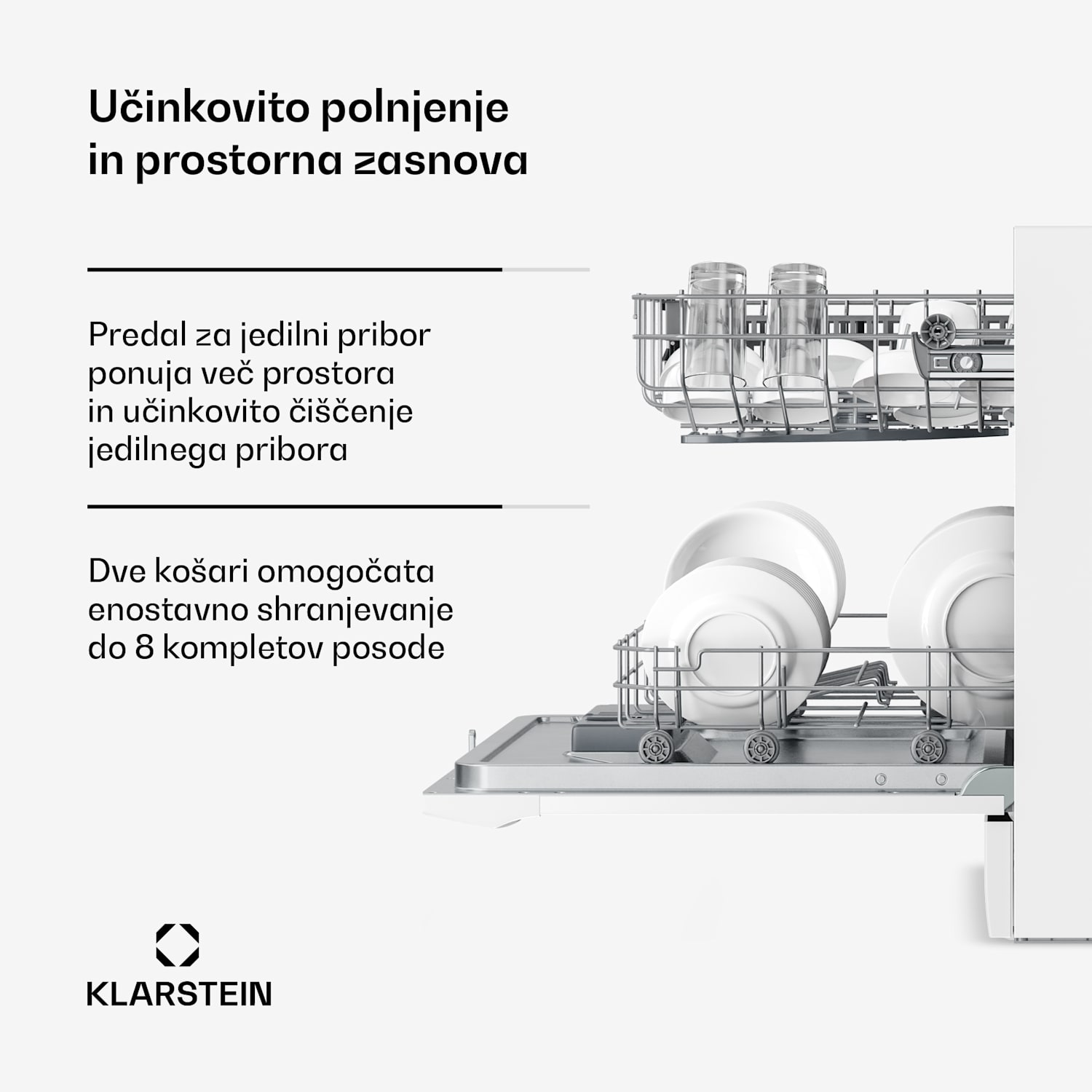 Amazonia vgradni pomivalni stroj | 8 programov | Tehnologija Aqua-Stop | 1620 W | 55 cm Bela