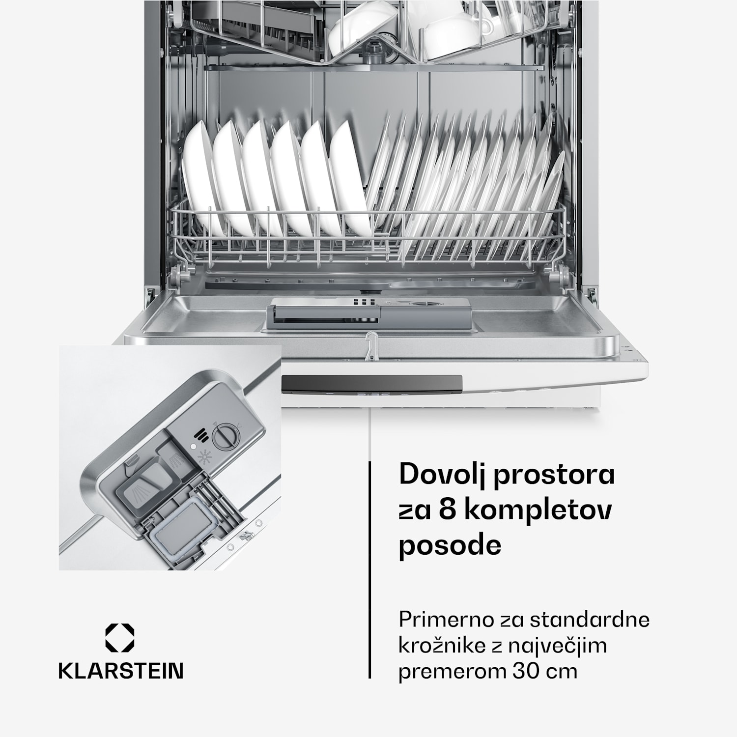 Amazonia vgradni pomivalni stroj | 8 programov | Tehnologija Aqua-Stop | 1620 W | 55 cm Bela