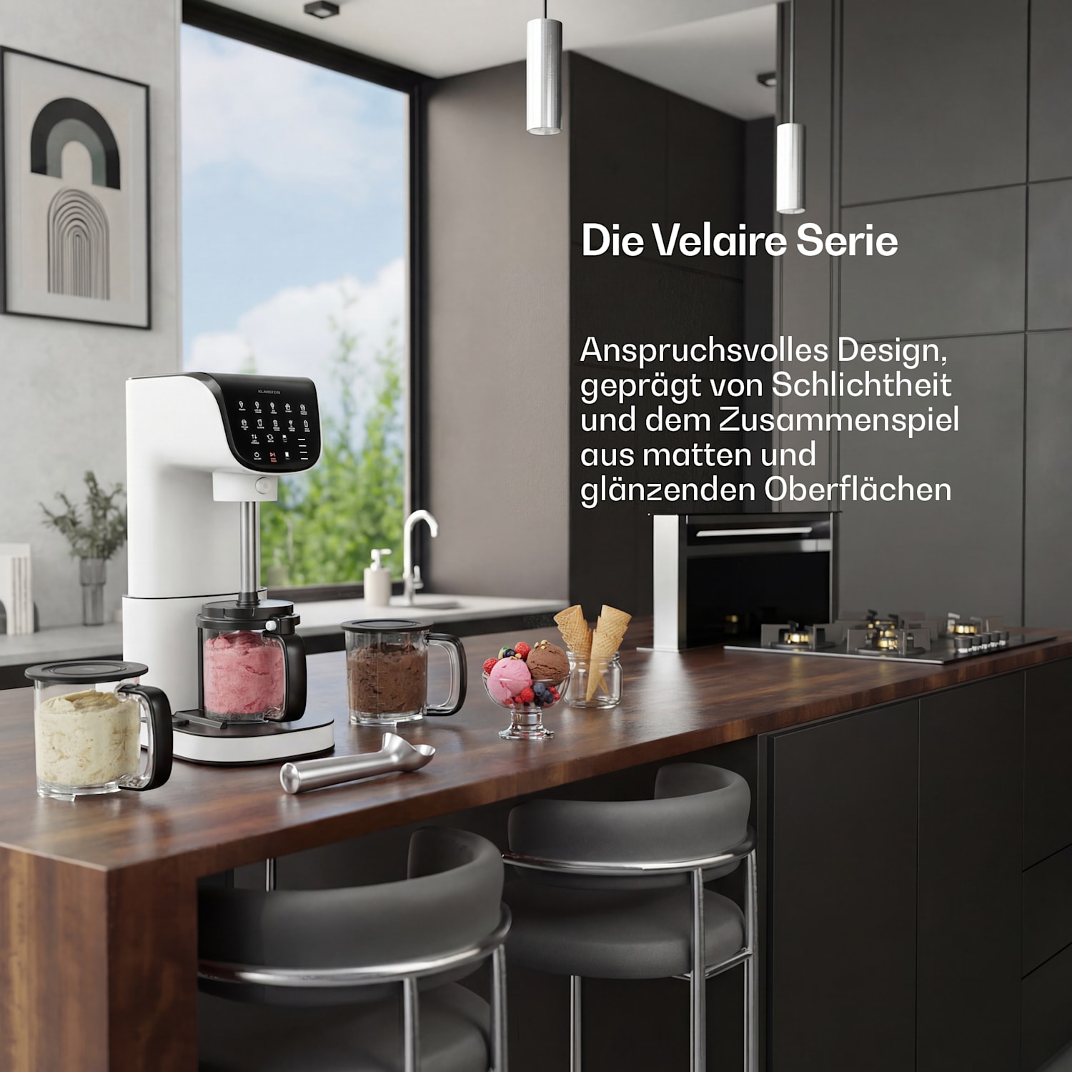 Velaire Eismaschine ohne Kompressor | 1,8 l | 500 W | 10 Programme | Touch-Steuerung Weiß