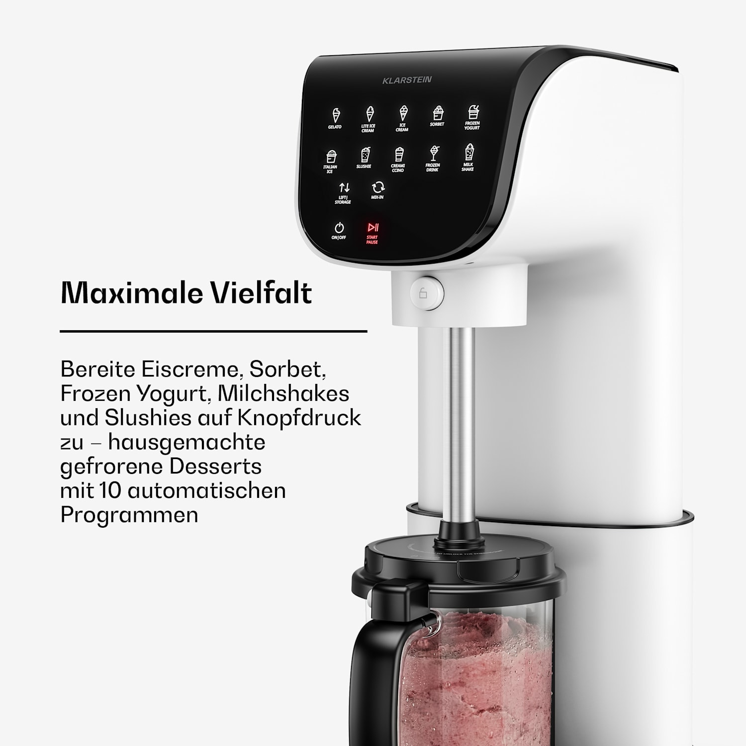 Velaire Eismaschine ohne Kompressor | 1,8 l | 500 W | 10 Programme | Touch-Steuerung Weiß