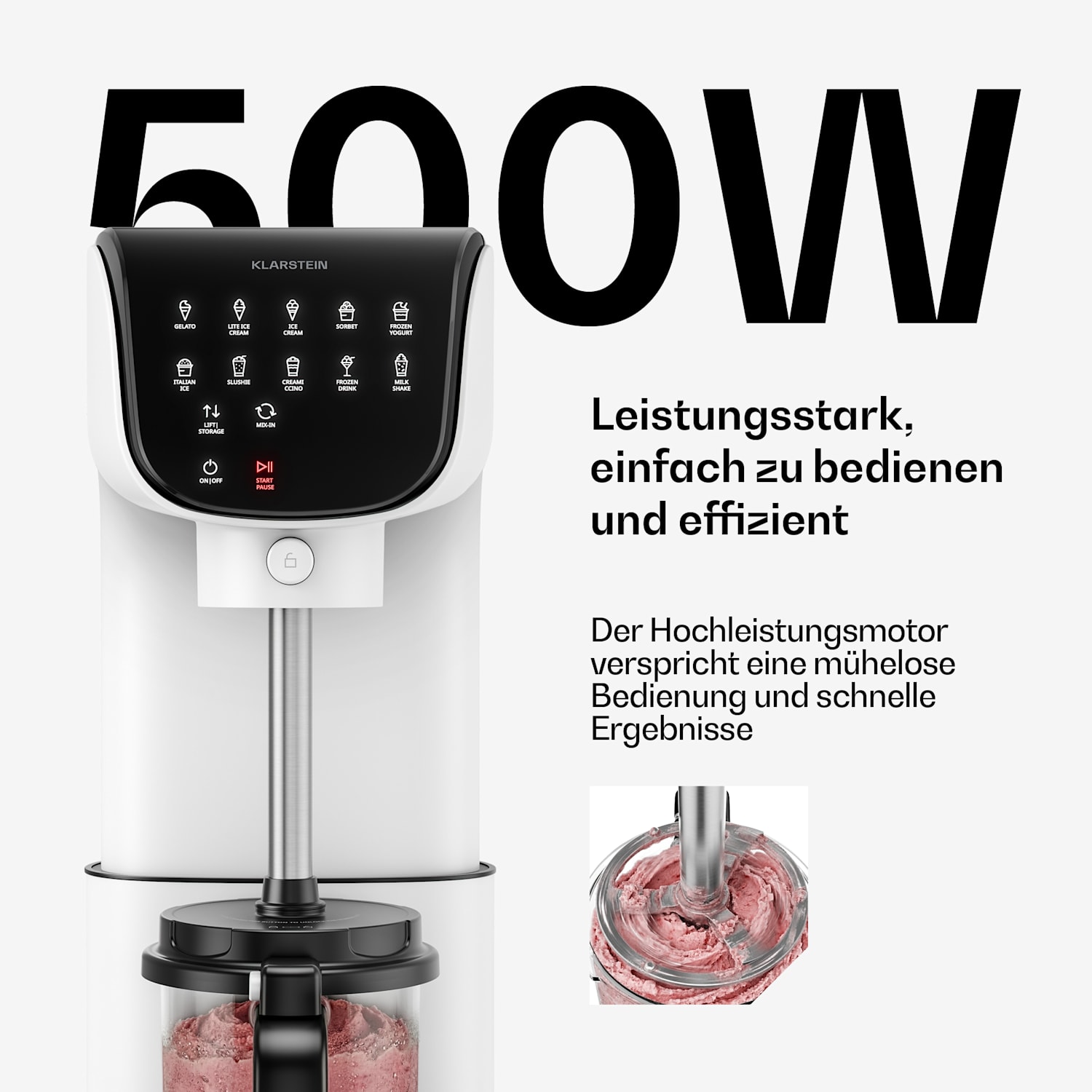 Velaire Eismaschine ohne Kompressor | 1,8 l | 500 W | 10 Programme | Touch-Steuerung Weiß