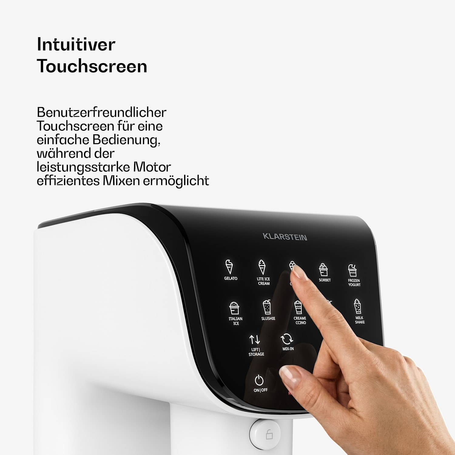 Velaire Eismaschine ohne Kompressor | 1,8 l | 500 W | 10 Programme | Touch-Steuerung Weiß