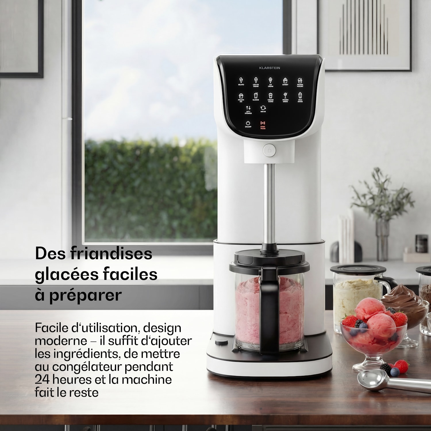 Machine à glace Velaire sans compresseur | 1,8 l | 500 W | 10 programmes | Commande tactile Blanc
