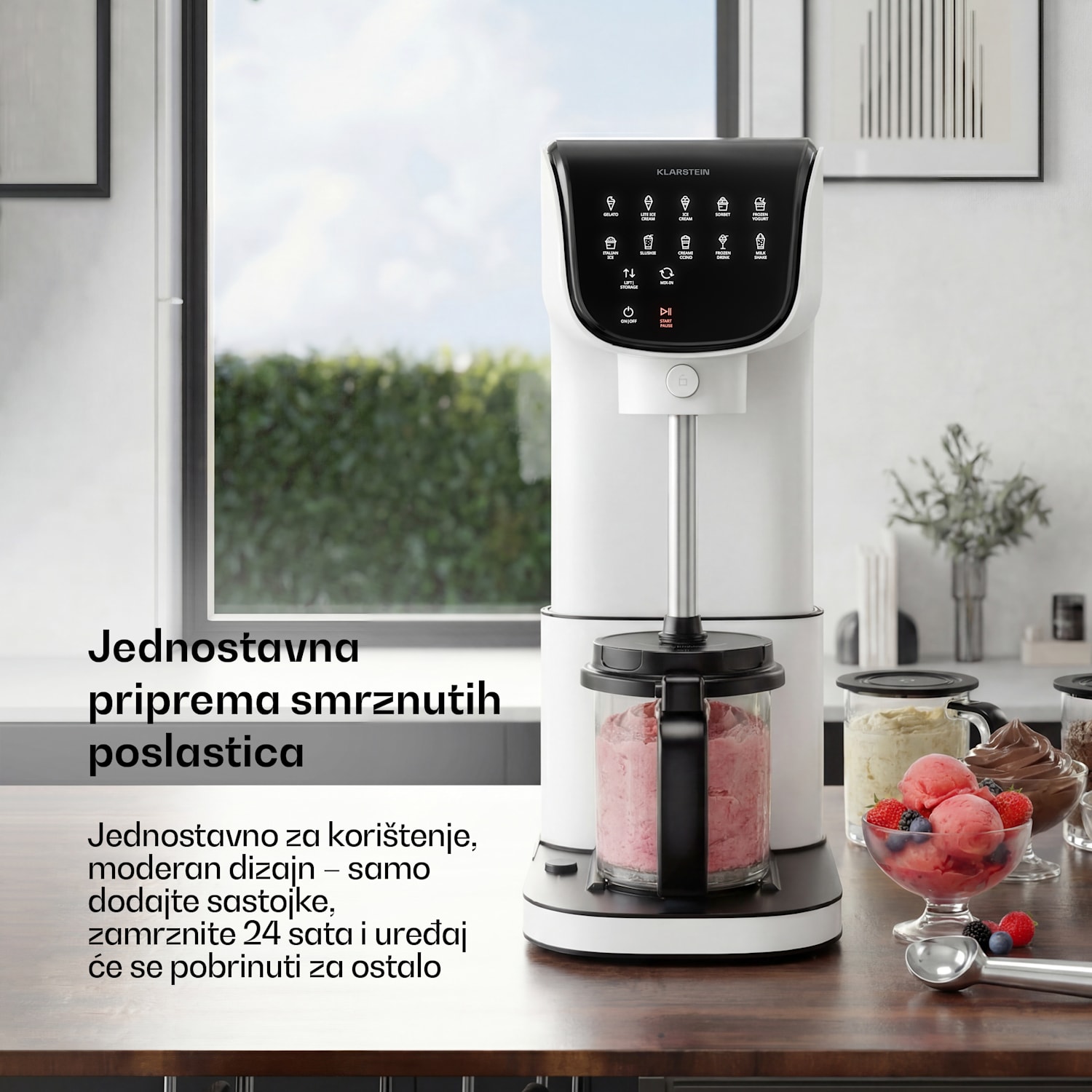 Velaire aparat za sladoled bez kompresora | 1,8 l | 500 W | 10 programa | upravljanje na dodir Bijela