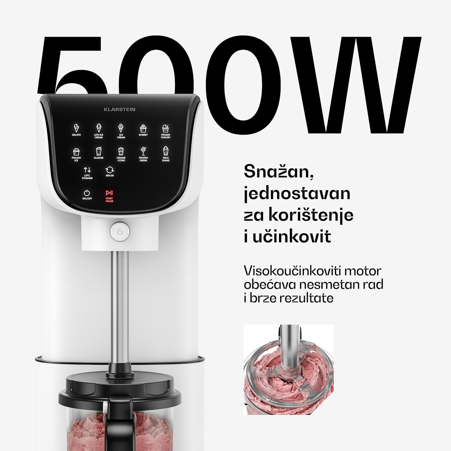 Velaire aparat za sladoled bez kompresora | 1,8 l | 500 W | 10 programa | upravljanje na dodir Bijela