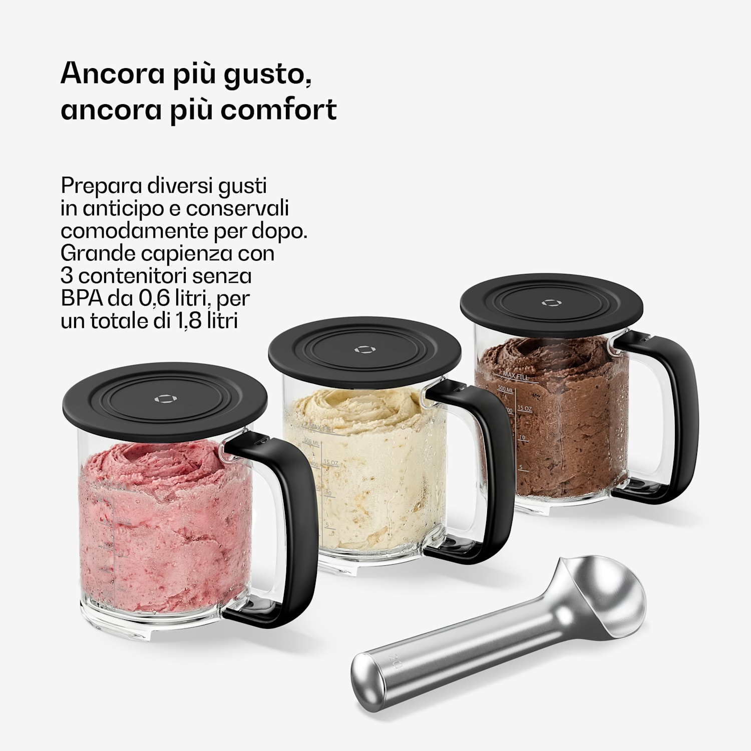Velaire - Gelatiera senza compressore | 1,8 l | 500 W | 10 programmi | Controllo touch Bianco