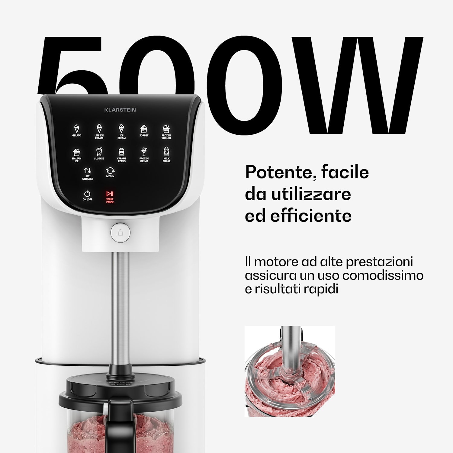 Velaire - Gelatiera senza compressore | 1,8 l | 500 W | 10 programmi | Controllo touch Bianco