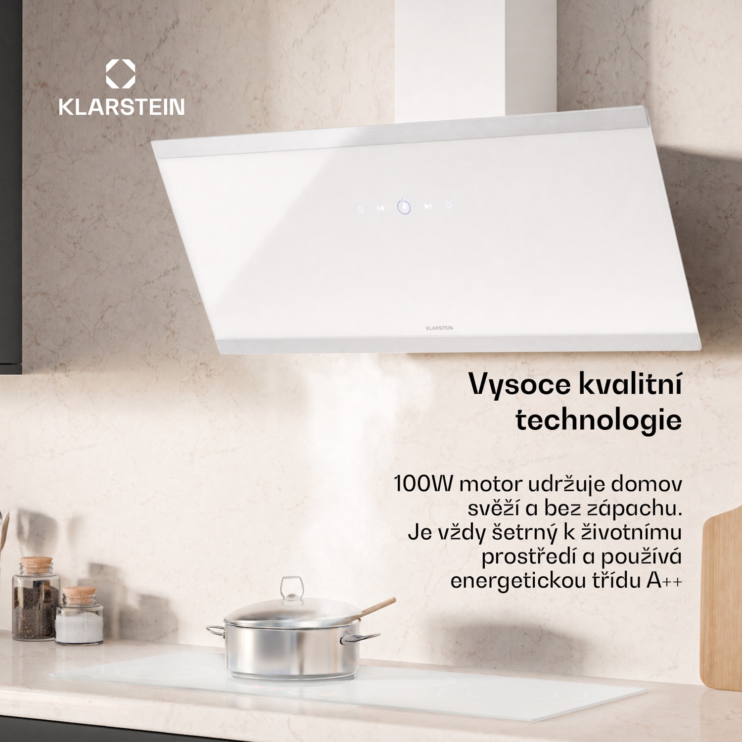 Flashline Šikmá digestoř | Režimy odsávání a recirkulace | Moderní design | 578 m³/h | 90 cm 