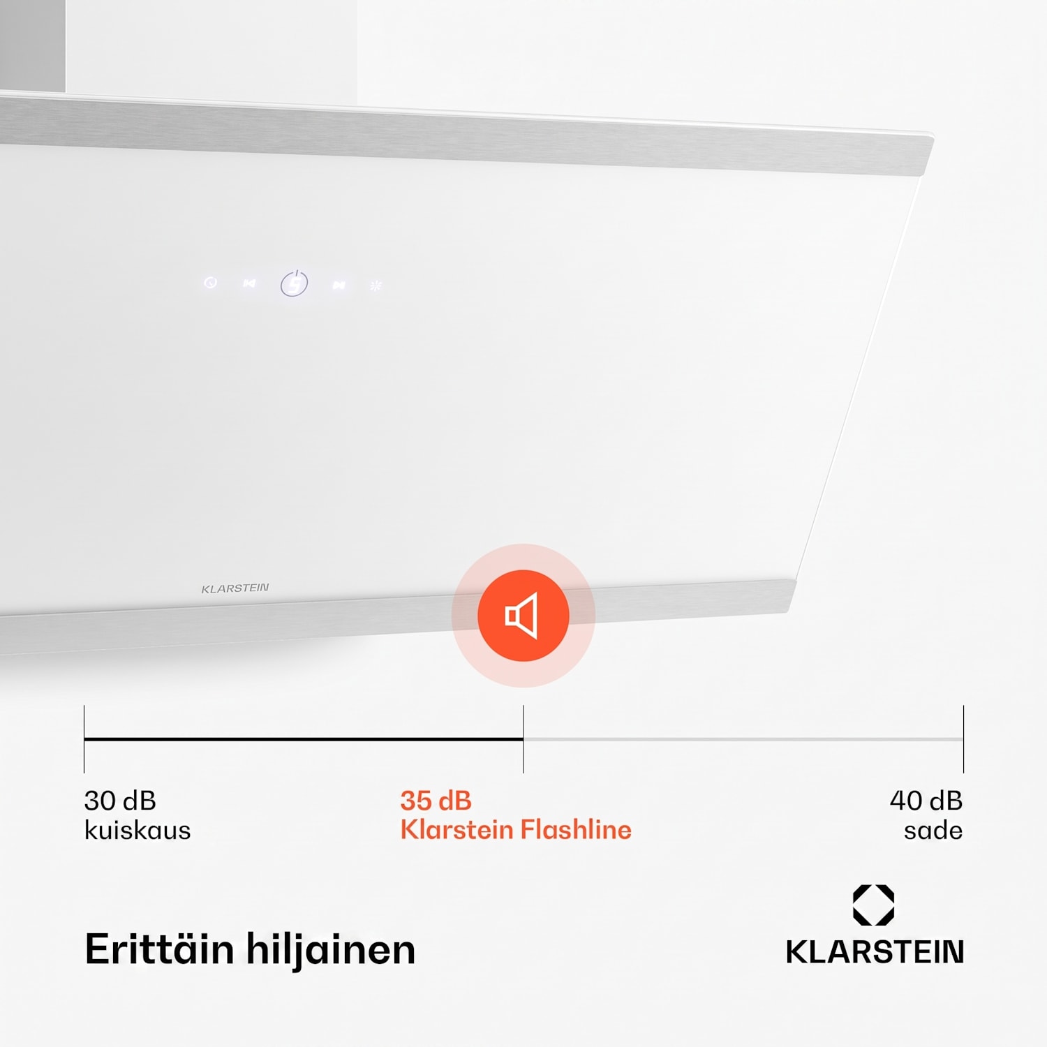 Flashline seinähuppu | Poisto- ja kiertoilmatoiminto | Moderni muotoilu | 578 m³/h | 90 cm 90 cm | Valkoinen | Hopea