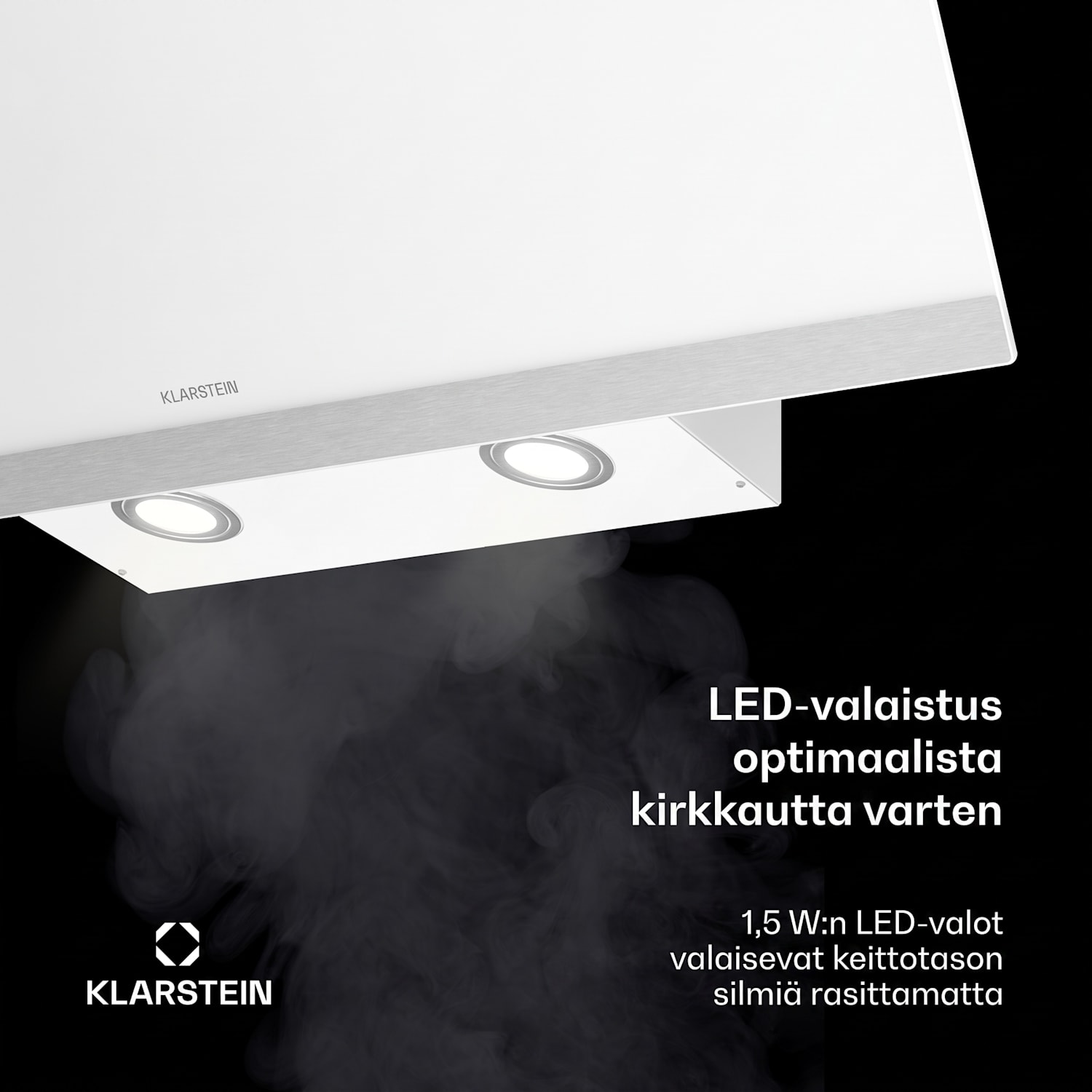 Flashline seinähuppu | Poisto- ja kiertoilmatoiminto | Moderni muotoilu | 578 m³/h | 90 cm 90 cm | Valkoinen | Hopea